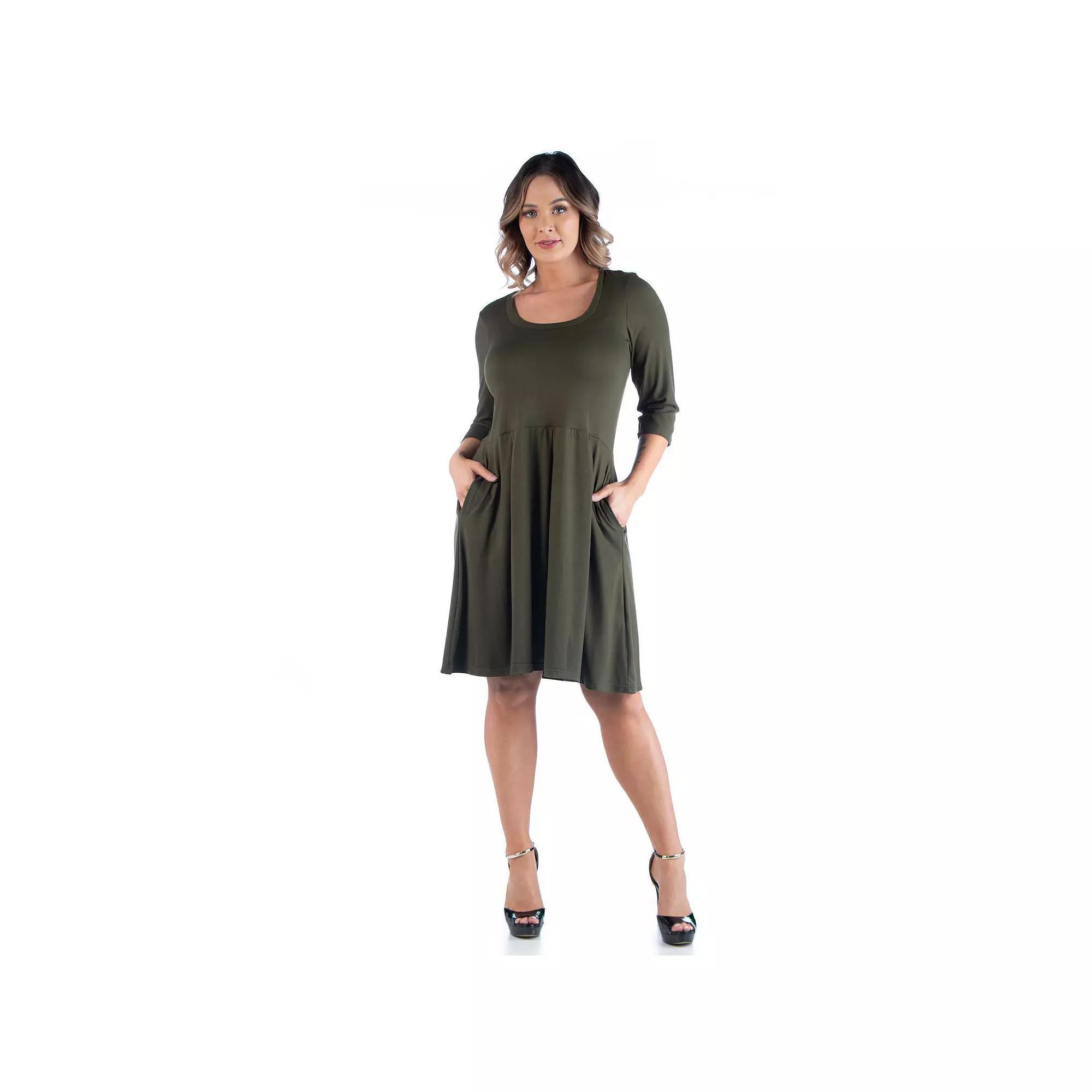 Plus Size 24Seven Comfort Apparel Fit and Flare Dress, Women's, Size: 1XL, Green Product Image