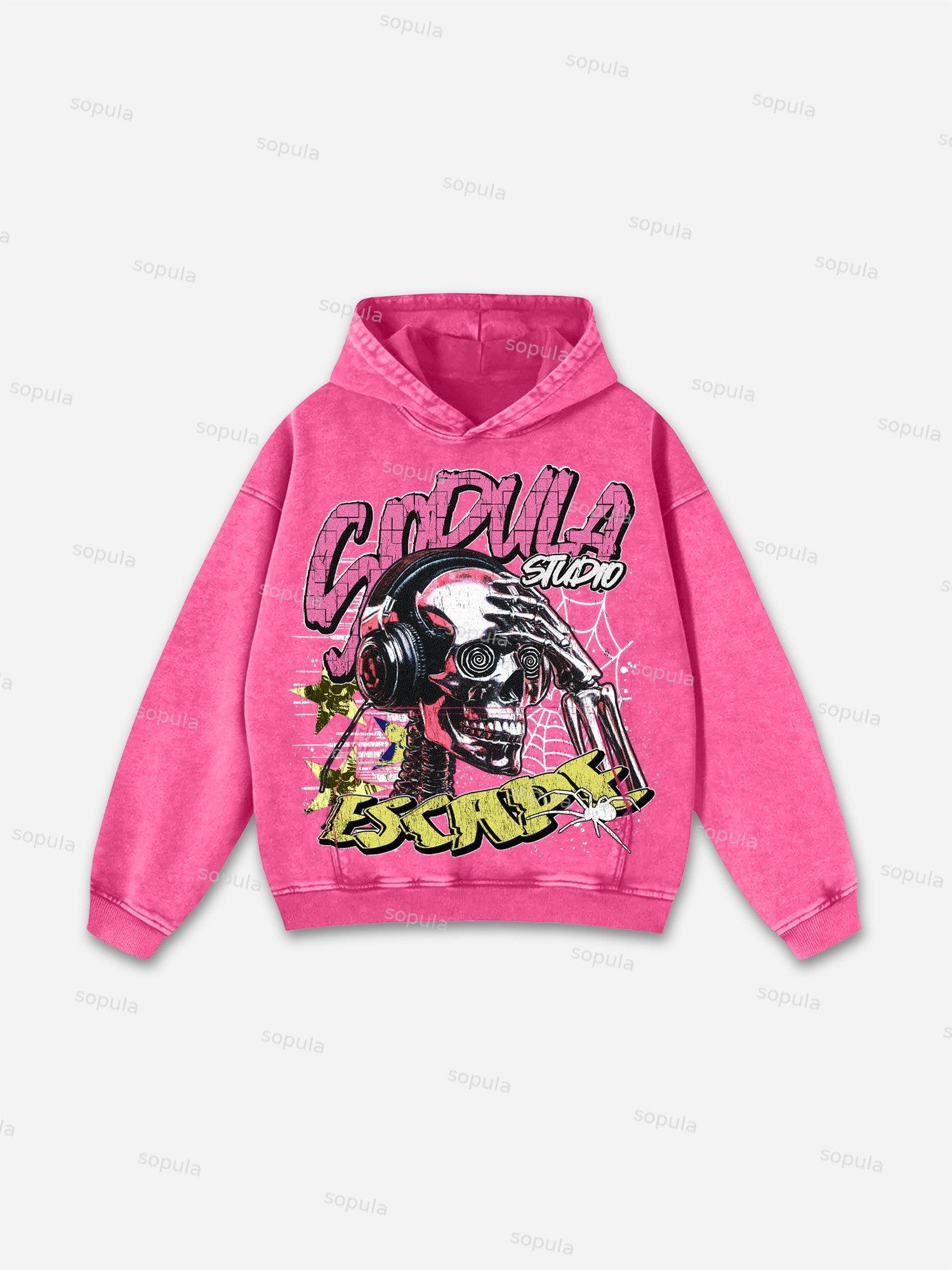 Sopula Psychedelic Ego Skull Graphic Washed Hoodie Product Image