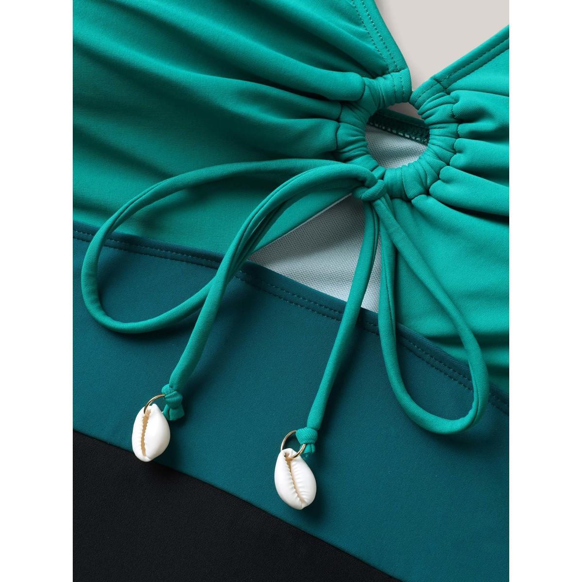 Plus Size Color Block Cut-Out One-Piece Swimsuit Women's Swimwear Emerald Beach Gathered Curve Bathing Suits High stretch One Pieces BloomChic 22-24/3X Product Image