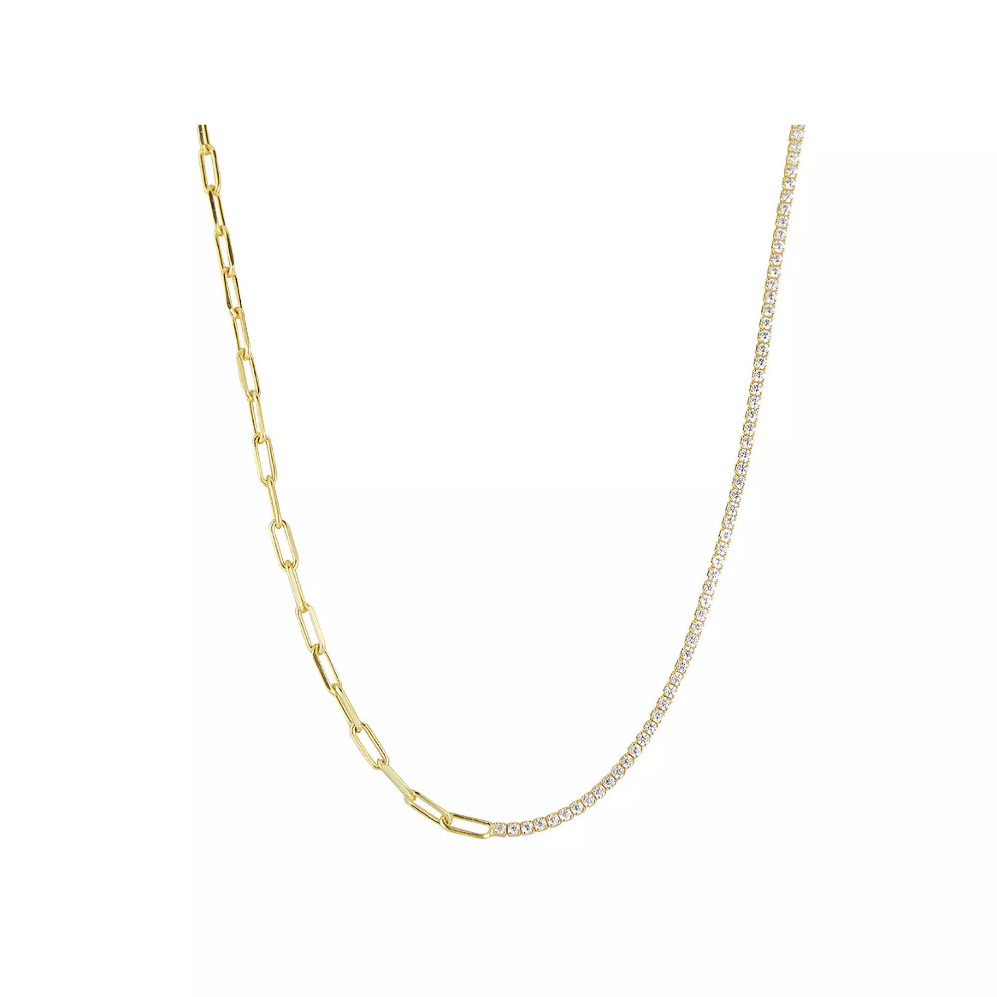 Sunkissed Sterling Sterling Silver Cubic Zirconia Tennis x Link Choker Necklace, Womens Gold Tone Blue Product Image