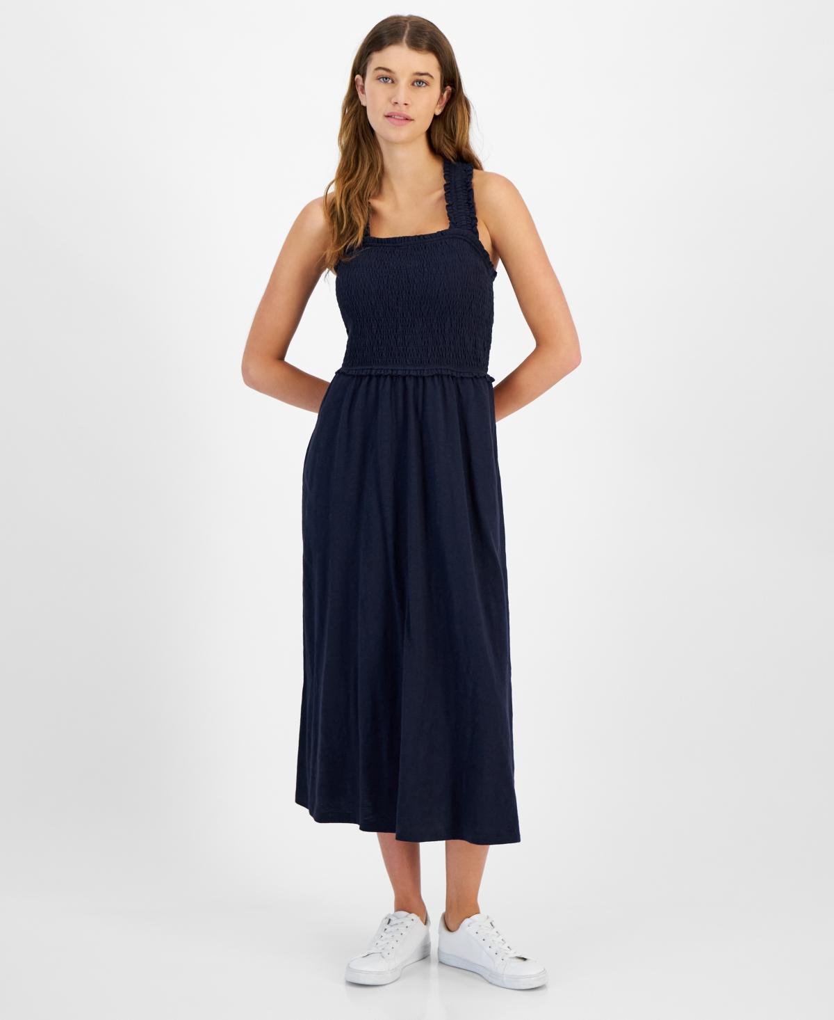 Tommy Hilfiger Solid Smocked Midi Dress (Bright ) Women's Dress Product Image