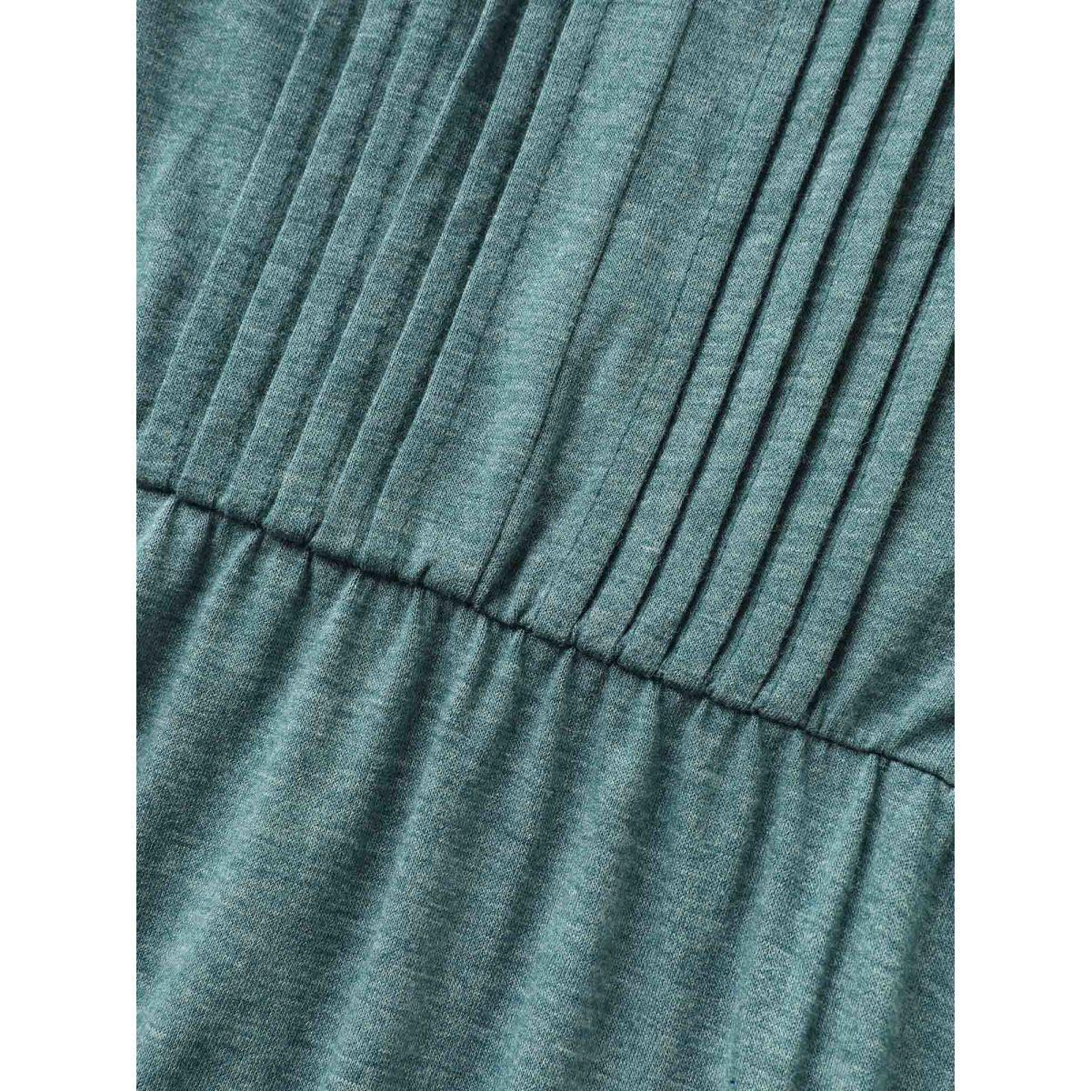 Plus Size Stretchy Flutter Sleeve Pleated Midi Dress Teal Women Knit Dresses Bloomchic 18-20/2X Product Image