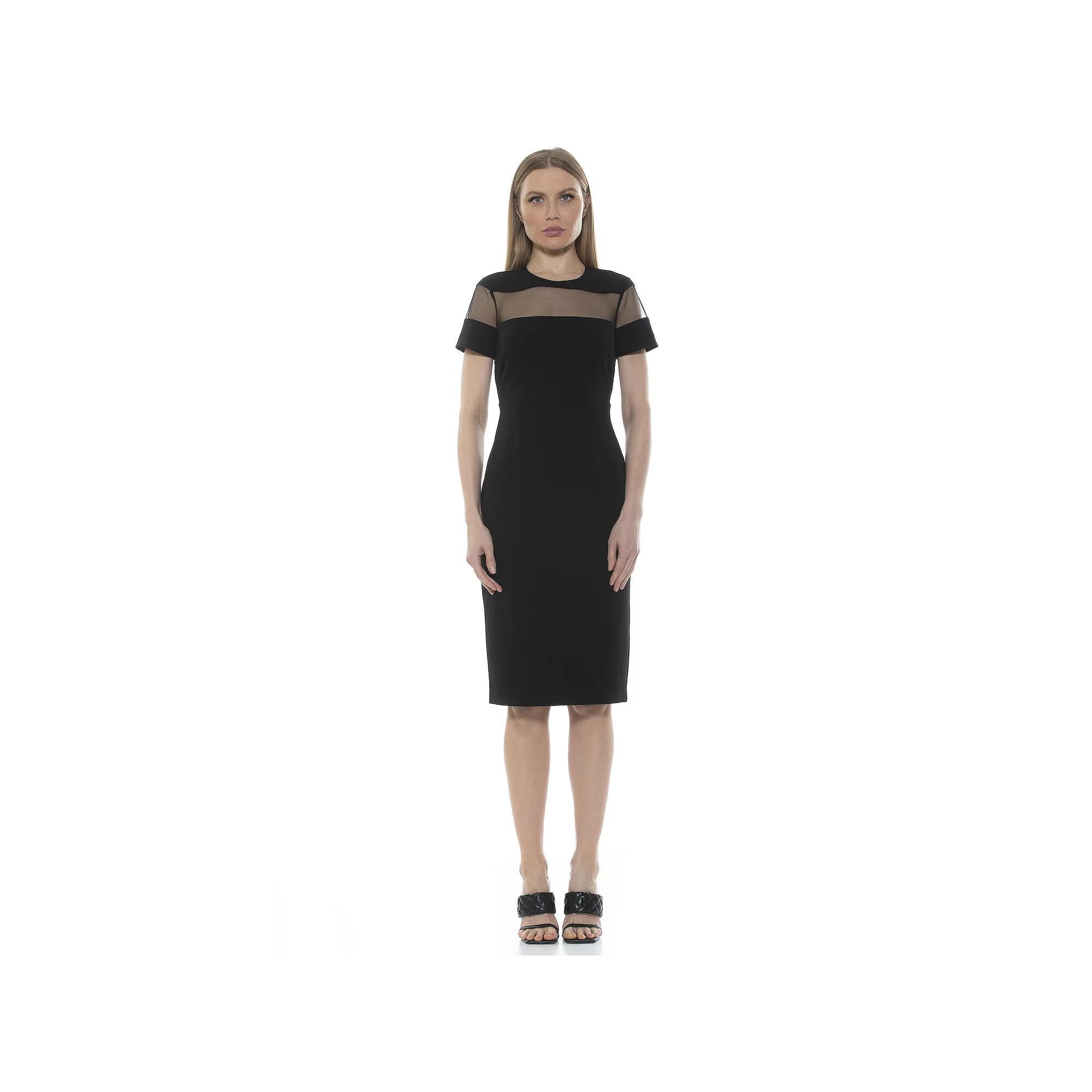Women's ALEXIA ADMOR Everleigh Illusion Neck Midi Dress, Size: Small, Black Product Image
