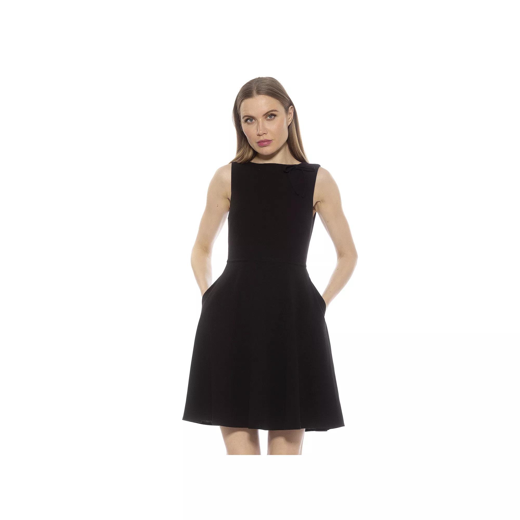 Women's ALEXIA ADMOR Ida Crewneck Fit And Flare Dress, Size: Large, Black White Dots Product Image