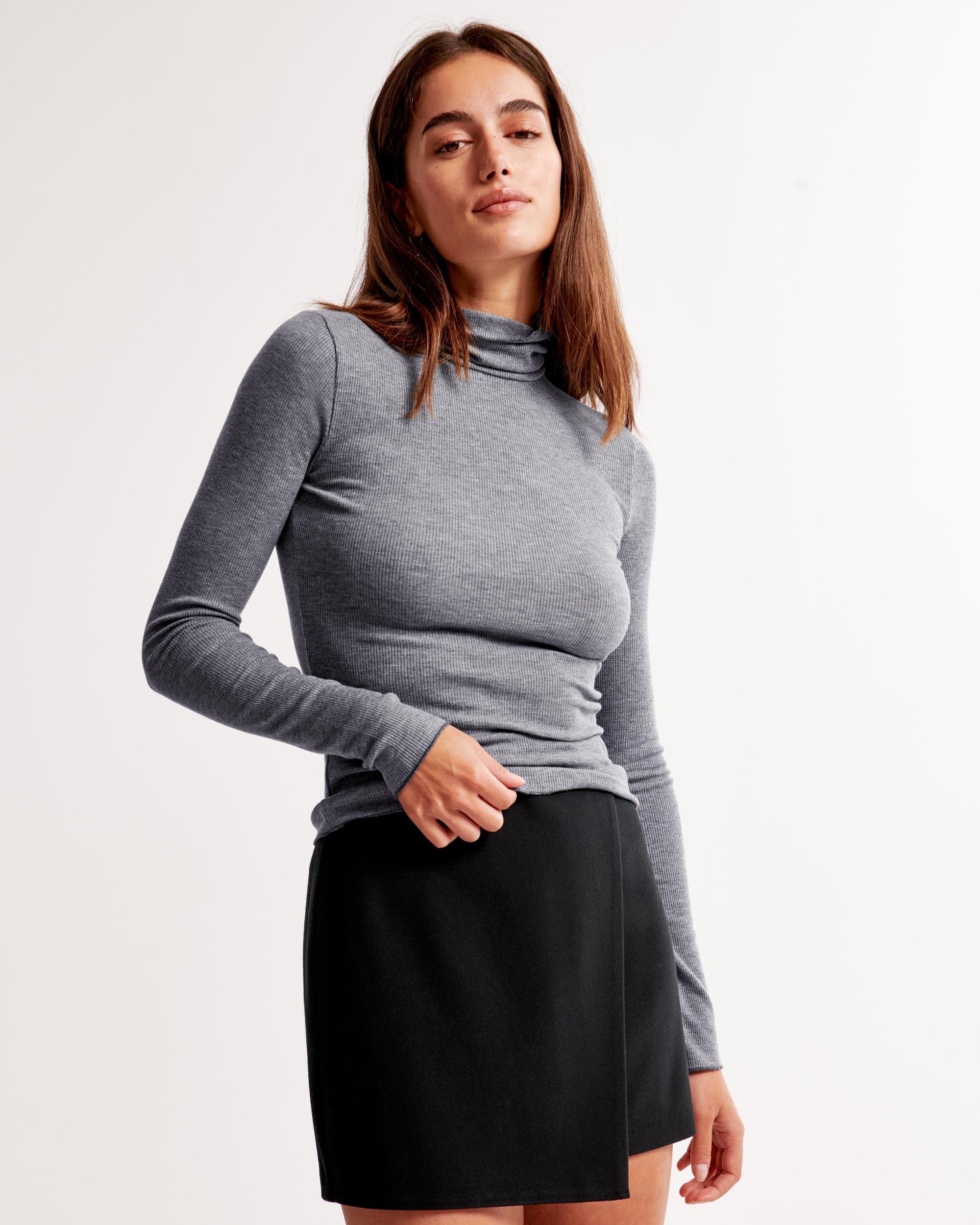 Long-Sleeve Featherweight Rib Tuckable Mockneck Top Product Image