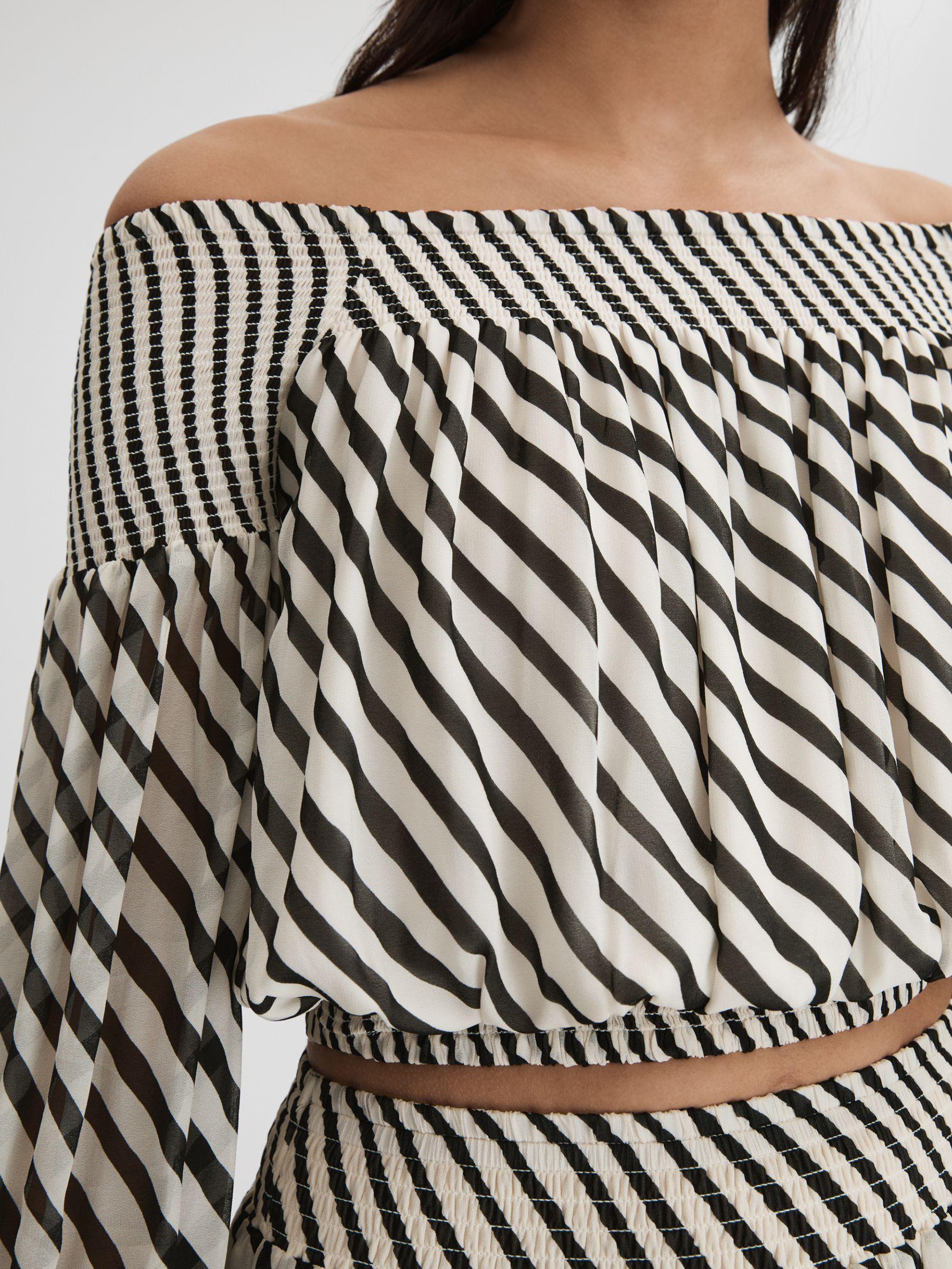 Striped Bardot Cropped Top in Black/Cream Product Image