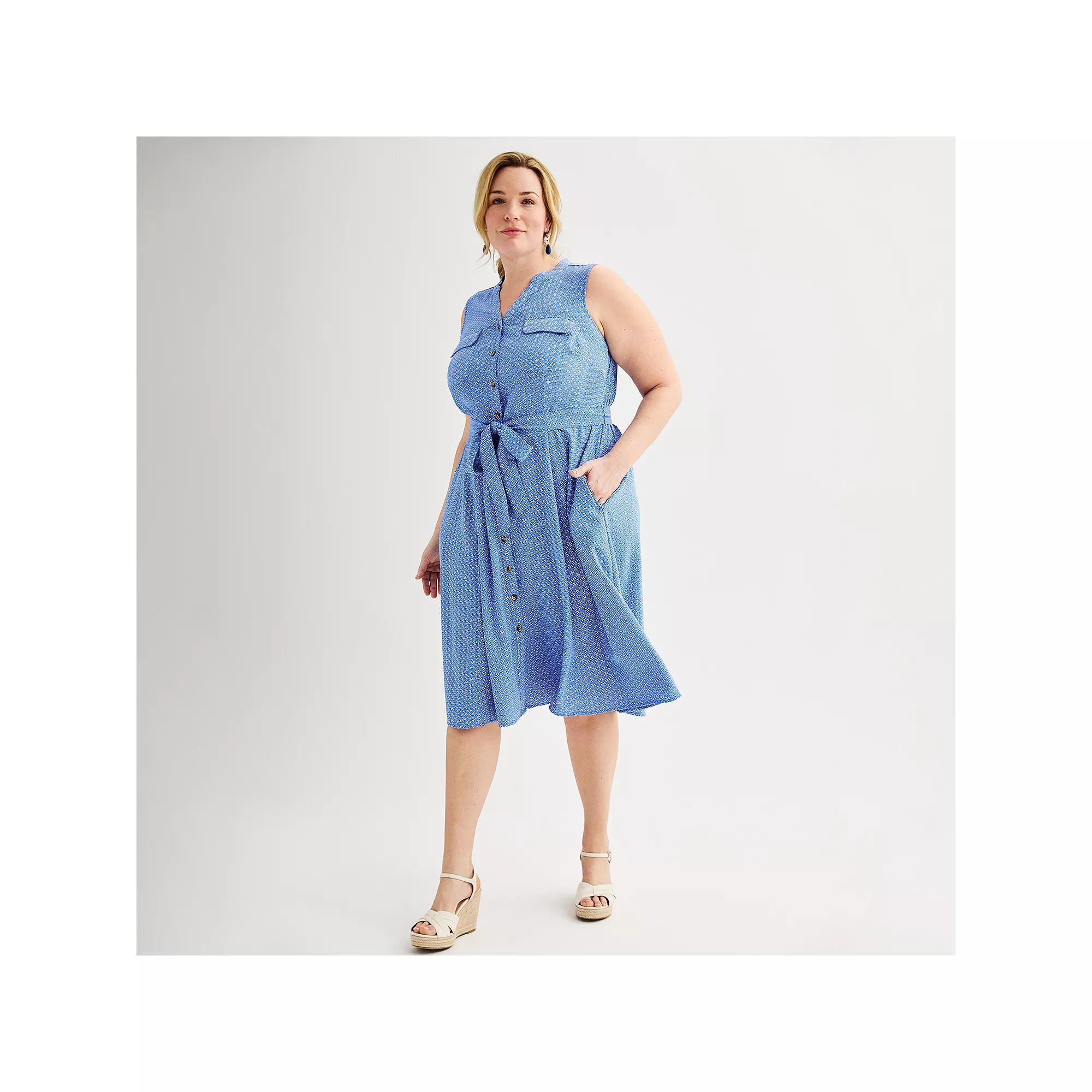 Plus Size Croft & Barrow Y-Neck Shirt Dress, Womens Product Image