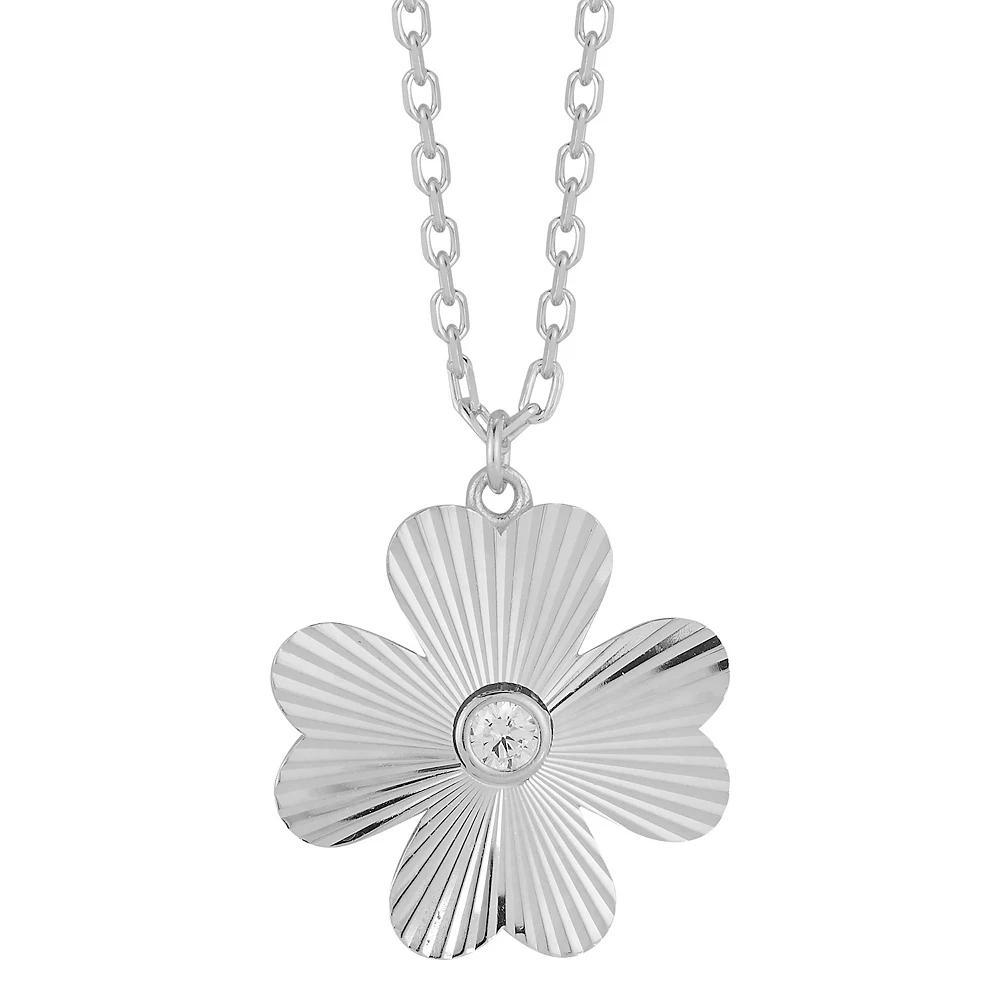 Sunkissed Sterling 14k Gold Over Silver Cubic Zirconia Flower Necklace, Women's, Size: 18", Silver Tone Product Image