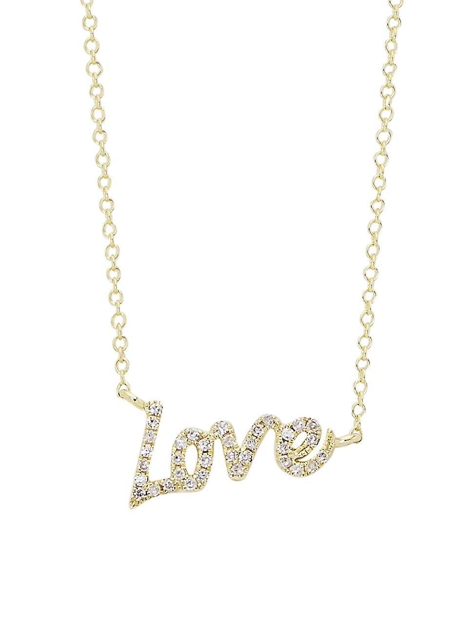 Womens 14K Yellow Gold & Diamond Love Pendant Necklace Product Image