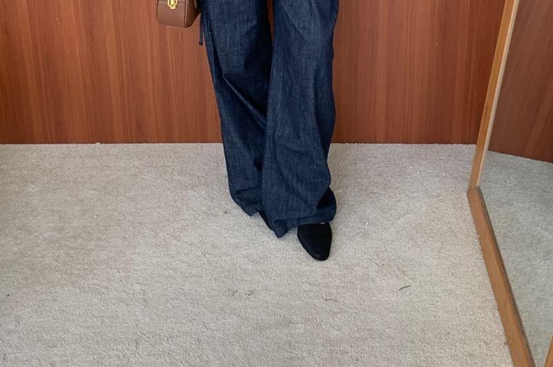 Set: Long-Sleeve Plain Shirt + High Rise Loose Fit Jeans Product Image