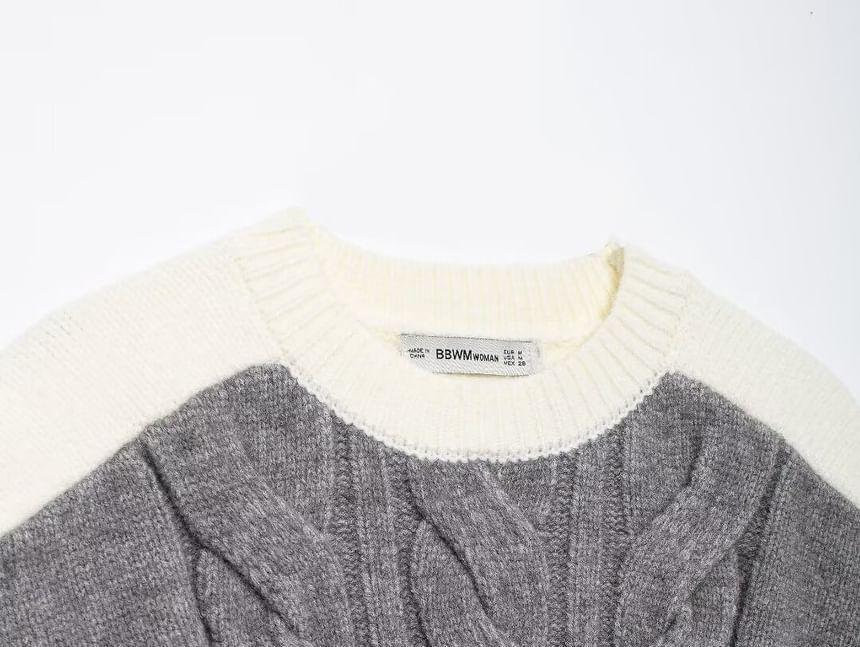 Cap-Sleeve Crewneck Two Tone Knit Top Product Image
