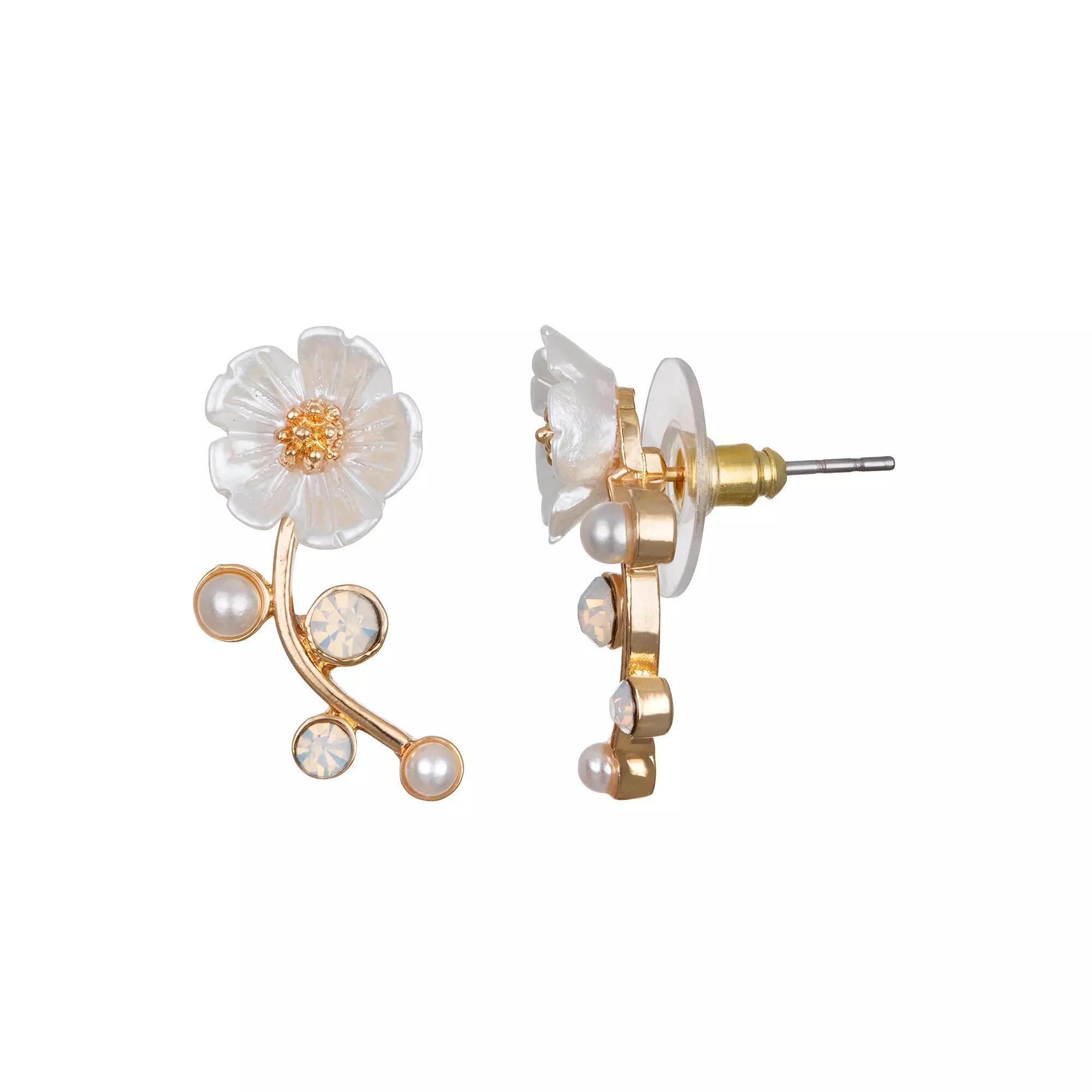 LC Lauren Conrad Gold Tone Flower with Stem Button Earrings, Women's Product Image