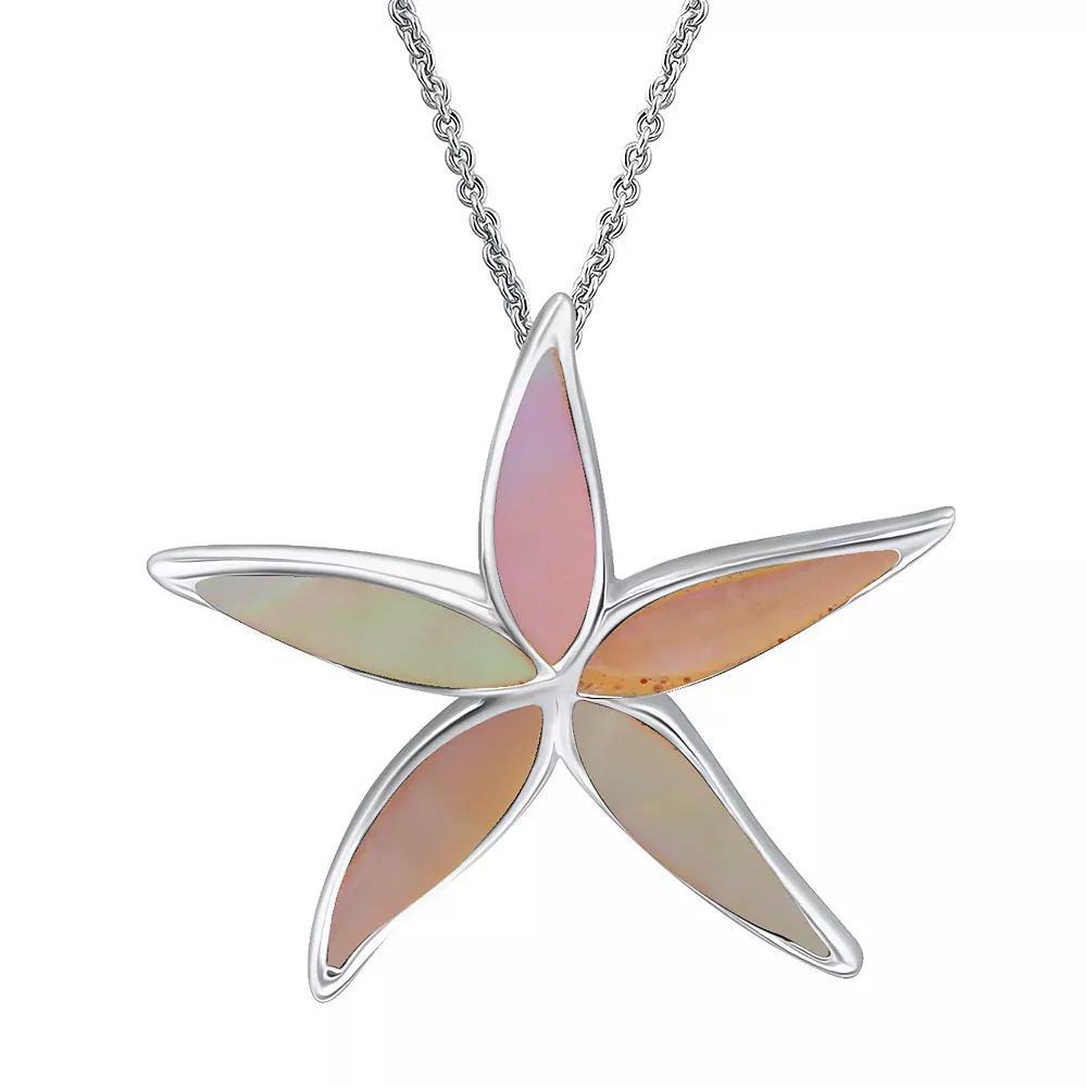 Aleure Precioso Silver Plated Abalone Starfish Pendant Necklace, Women's, Size: 18", Silver Tone White Product Image