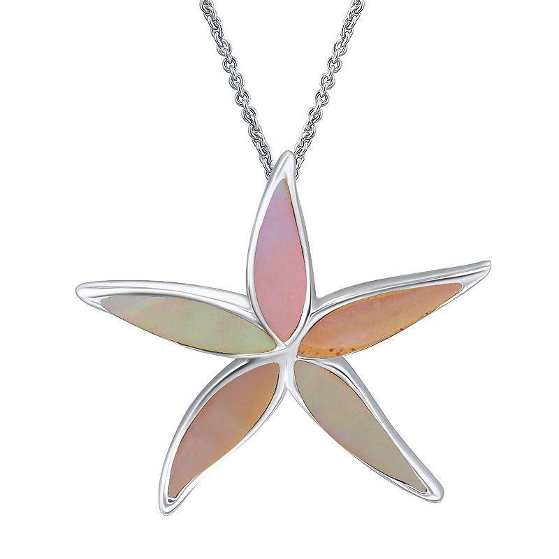 Aleure Precioso Silver Plated Abalone Starfish Pendant Necklace, Women's, Size: 18", Silver Tone White Product Image