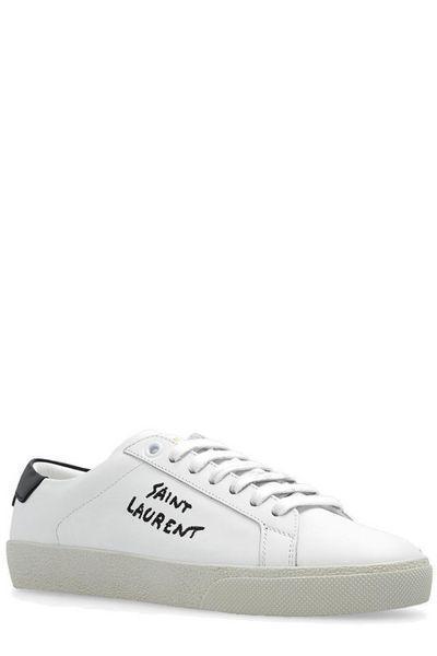 SAINT LAURENT Court Classic Logo-embroidered Leather Sneakers In Blanc Optique Nero Product Image