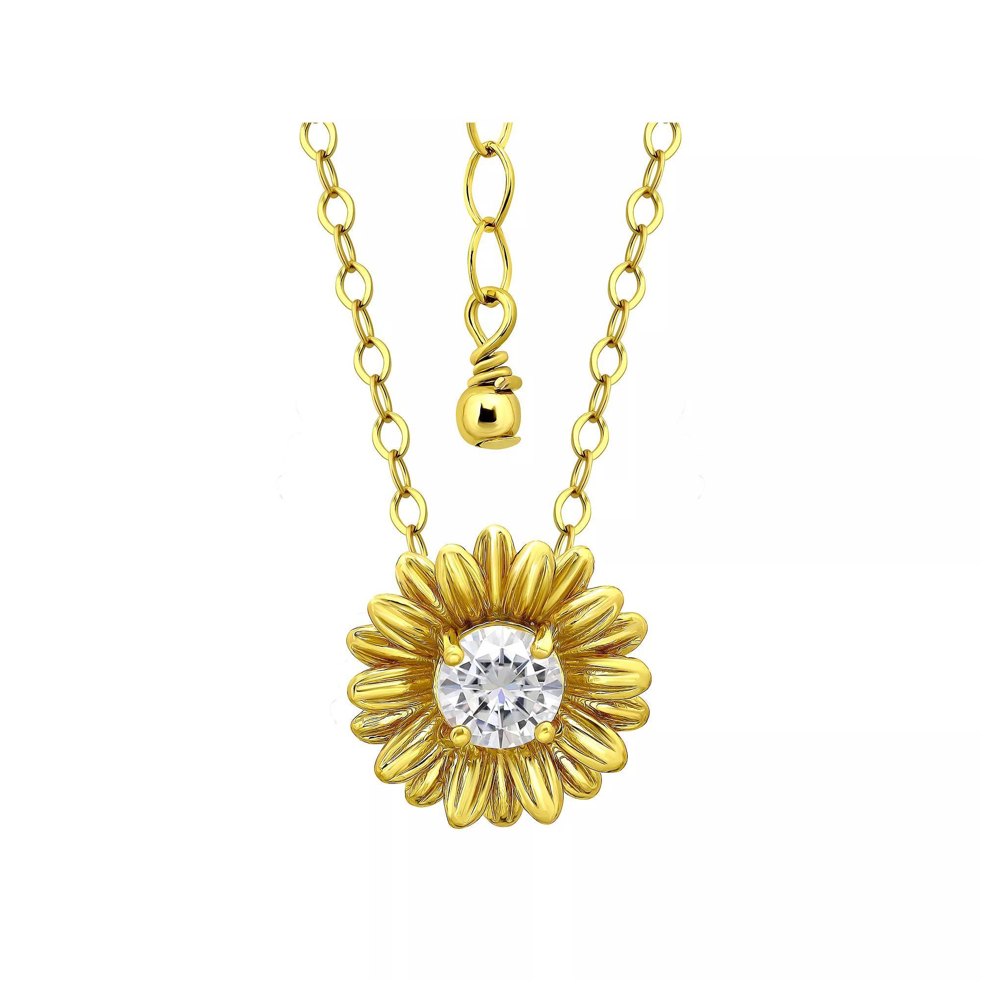 Aleure Precioso Sterling Silver Cubic Zirconia Daisy Necklace, Women's, Size: 16-18" ADJ, Gold Tone Product Image