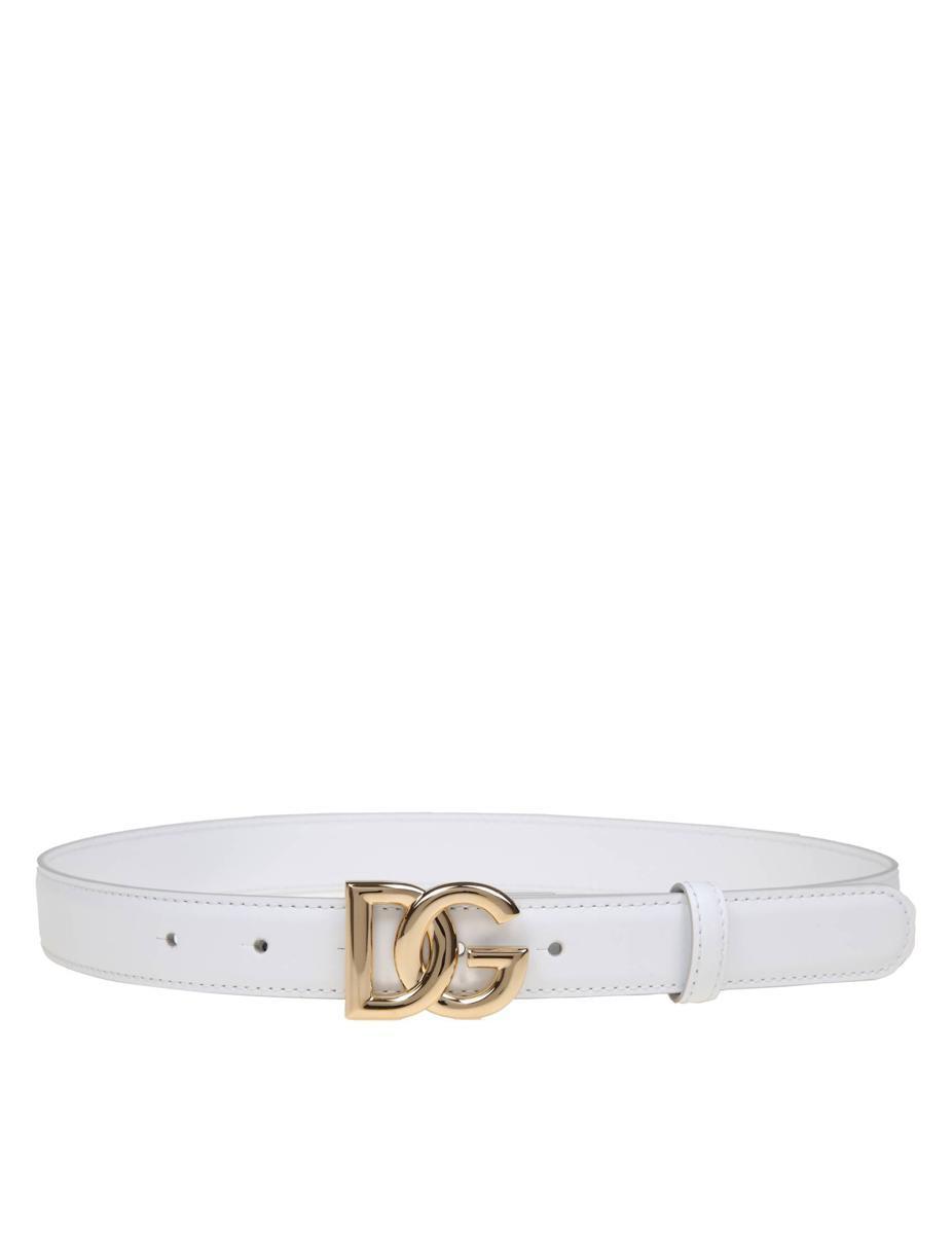 DOLCE & GABBANA Calfskin Belt In Optical White Product Image