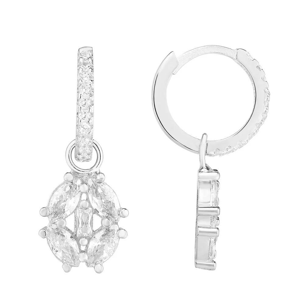 Sunkissed Sterling Cubic Zirconia Hoop Drop Earrings, Women's, Silver Tone Product Image