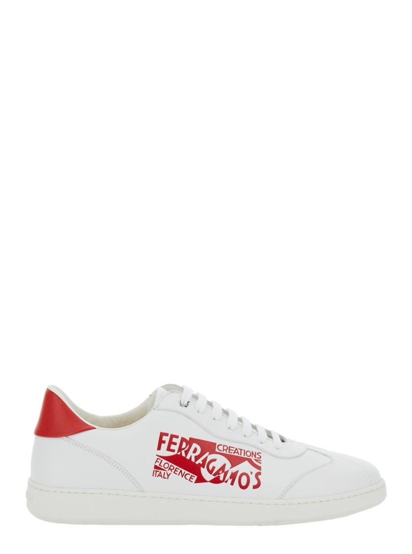 FERRAGAMO White Lace Up Sneakers Product Image