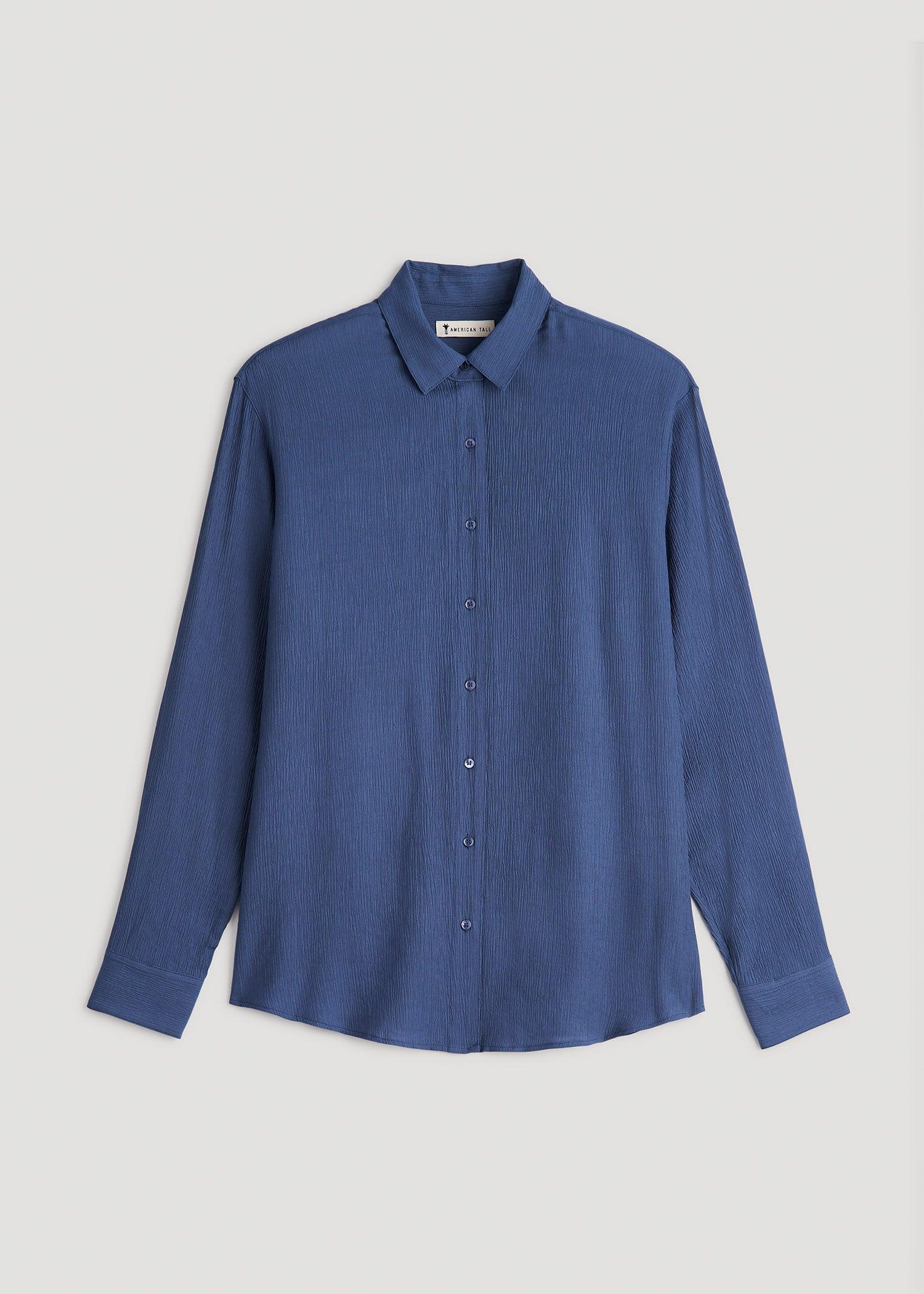 Long Sleeve Crinkle Tall Women's Blouse in Steel Blue Product Image