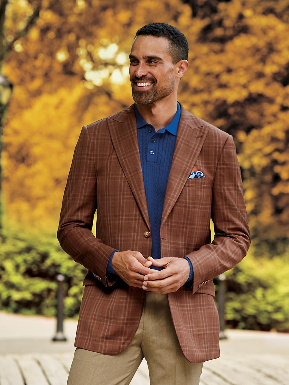 Wool Plaid Single Breasted Peak Lapel Sport Coat - Copper Plaid Product Image