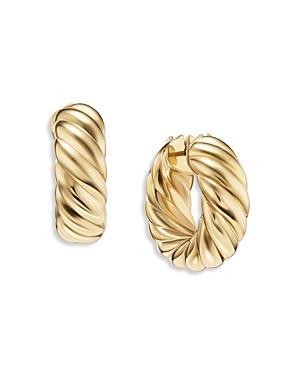 David Yurman 18K Yellow Gold Sculpted Cable Huggie Hoop Earrings Product Image