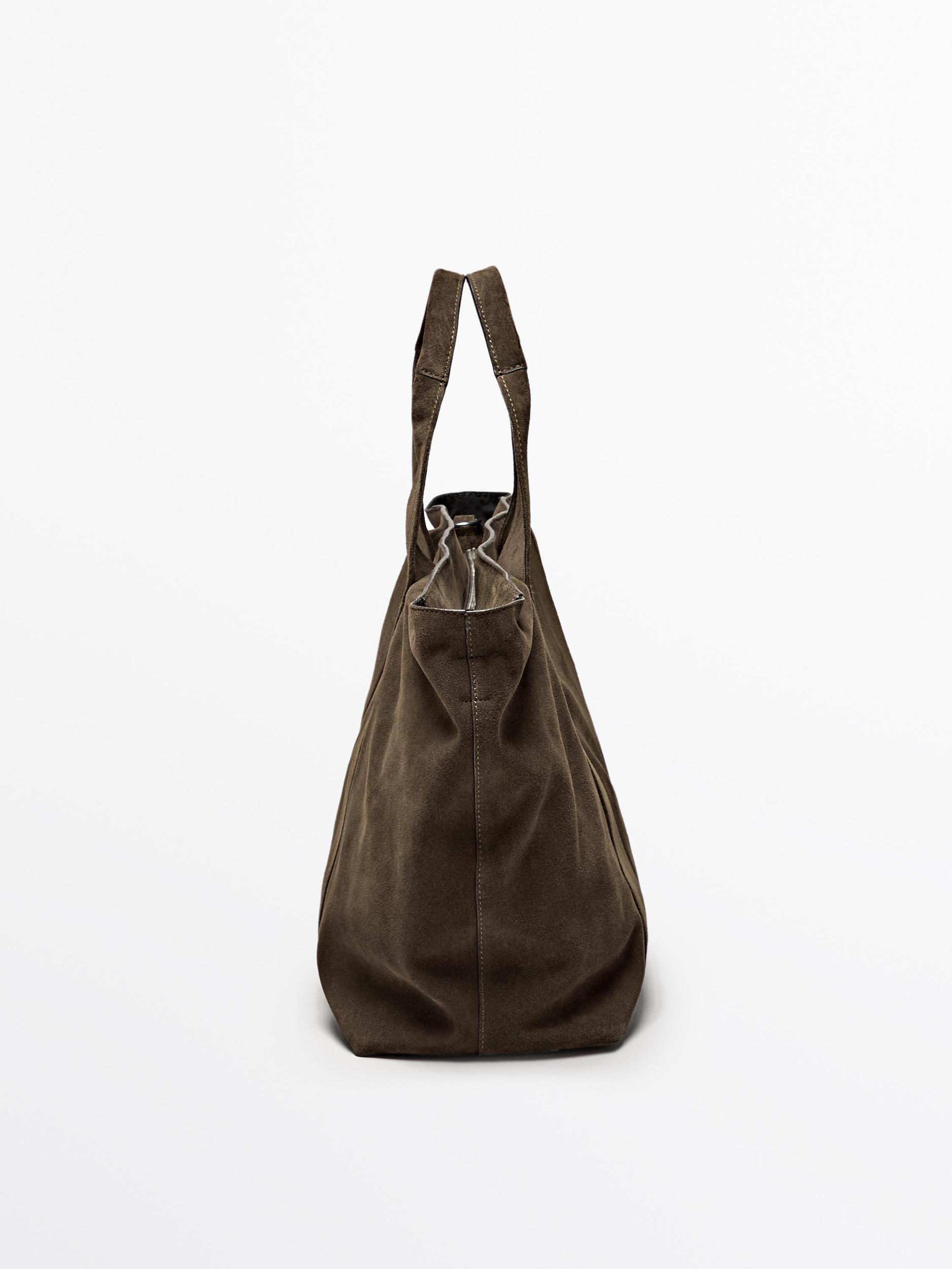 Split suede leather tote bag Product Image