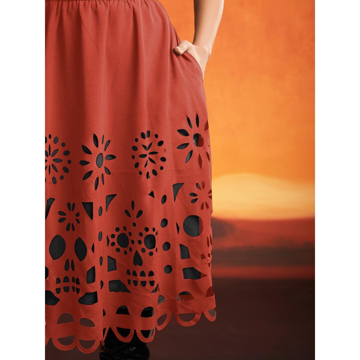 Plus Size Skull Burnout Cami Midi Dress OrangeRed Women Cocktail Contrast Party Curvy Bloomchic 28/5X Product Image