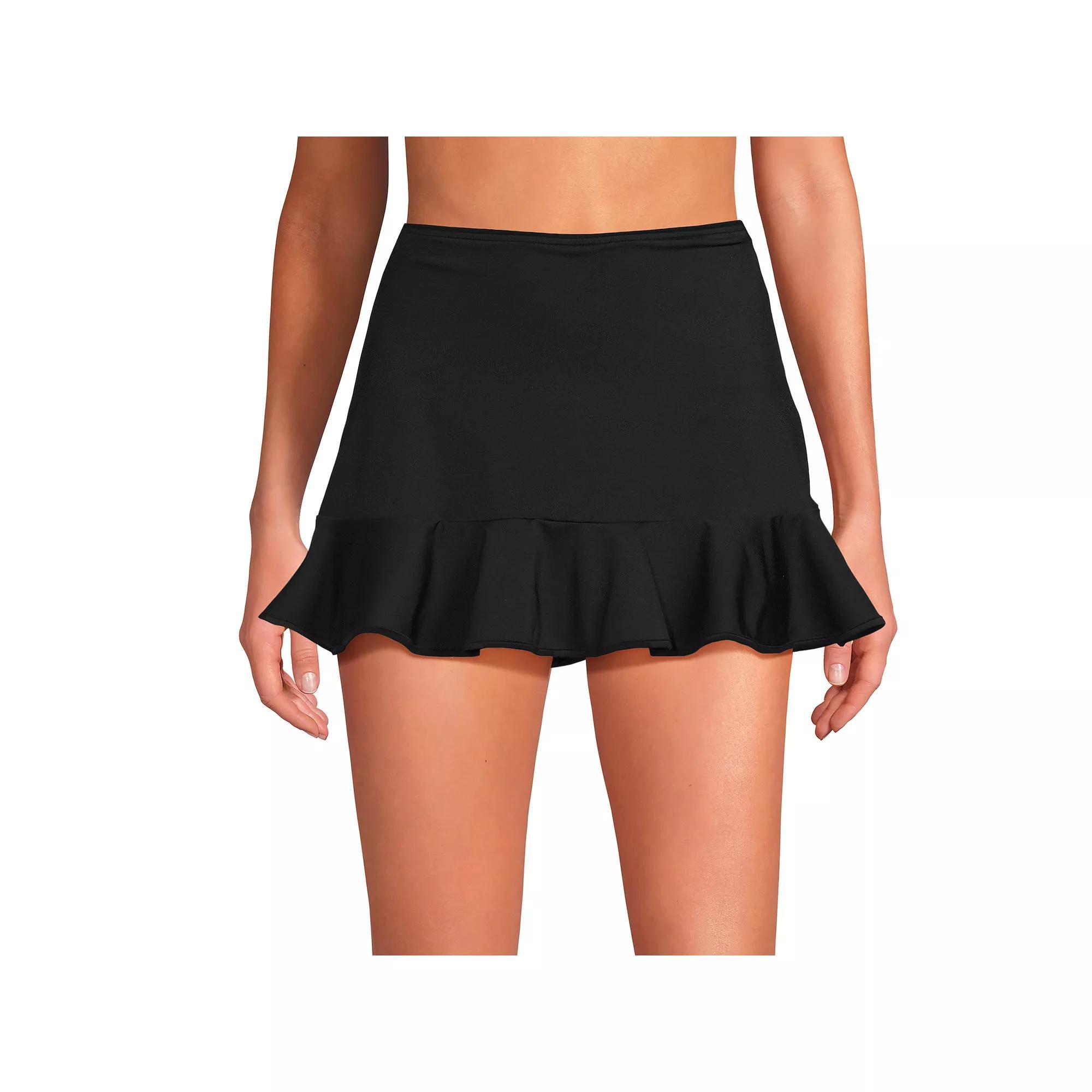 Women's Lands' End Ruffle Hem Mini Swim Bottoms, Size: 10, Black White Dots Product Image
