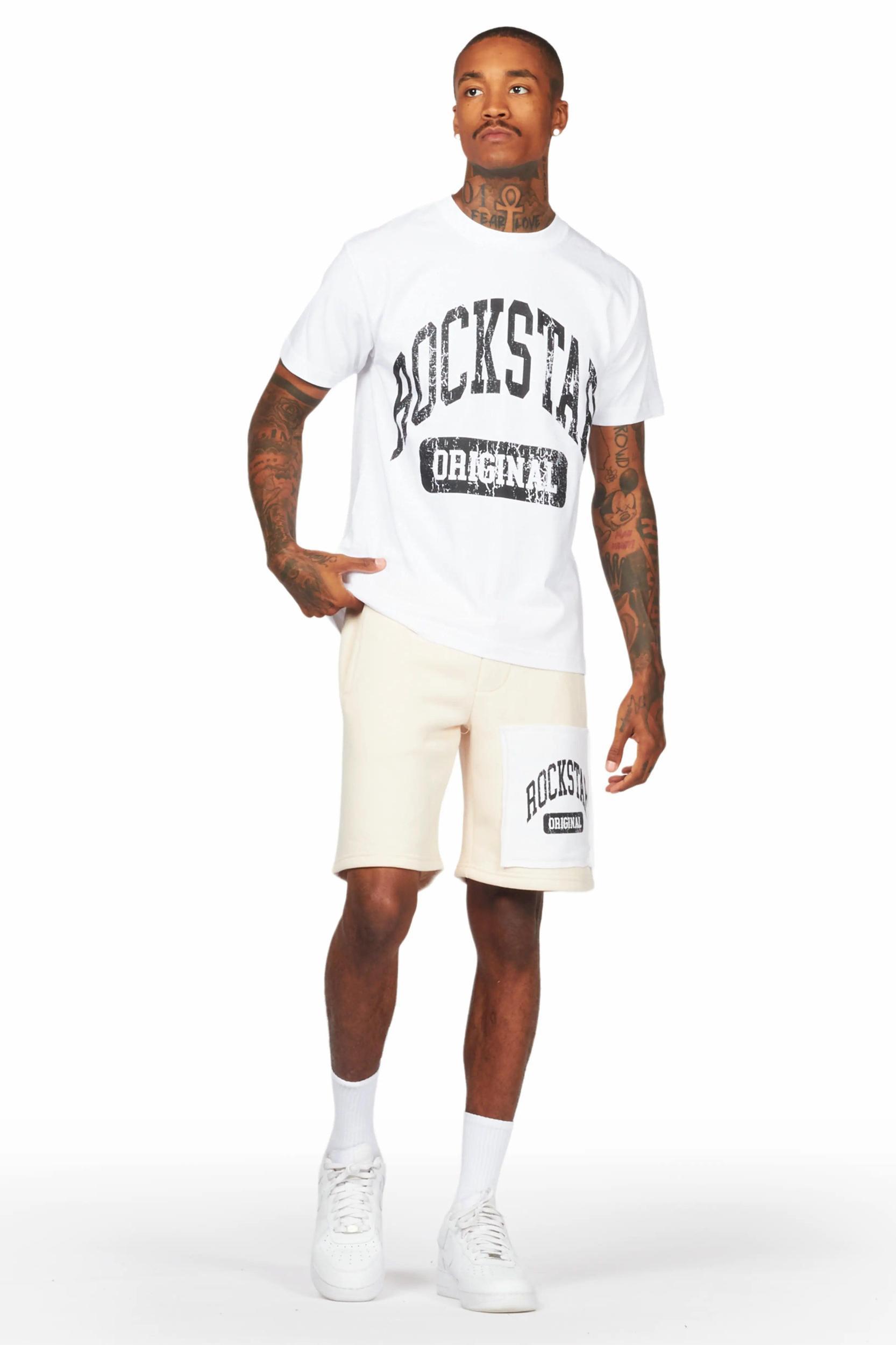 Jain White/Beige T-Shirt/Short Set Male Product Image