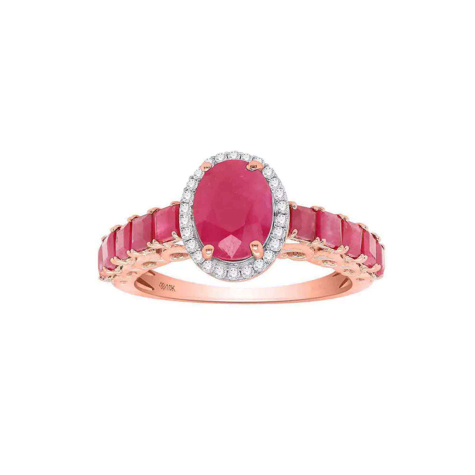 10k Rose Gold Ruby 1/8 Carat T.W. Diamond Halo Ring, Women's, Size: 6, 10kr Red Product Image