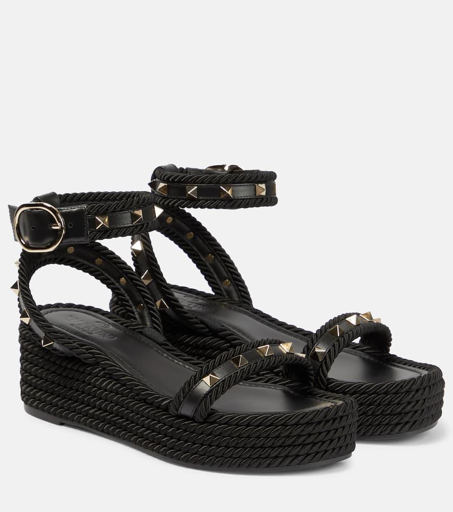 VALENTINO GARAVANI Rockstud 45mm Wedge Sandals In Black Product Image