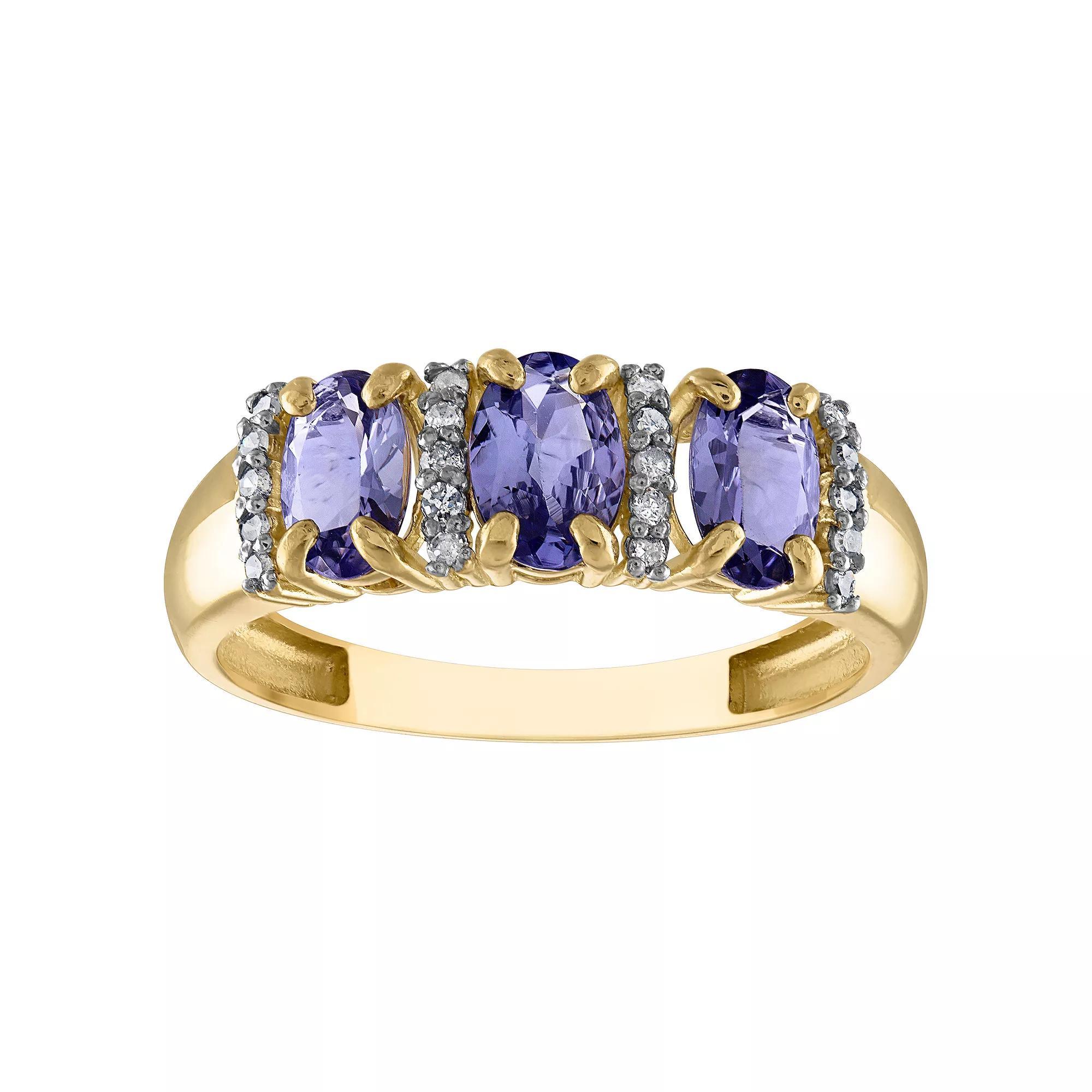 Tiara 10k Gold Gemstone & 1/10 Carat T.W. Diamond 3-Stone Ring, Women's, Green Product Image