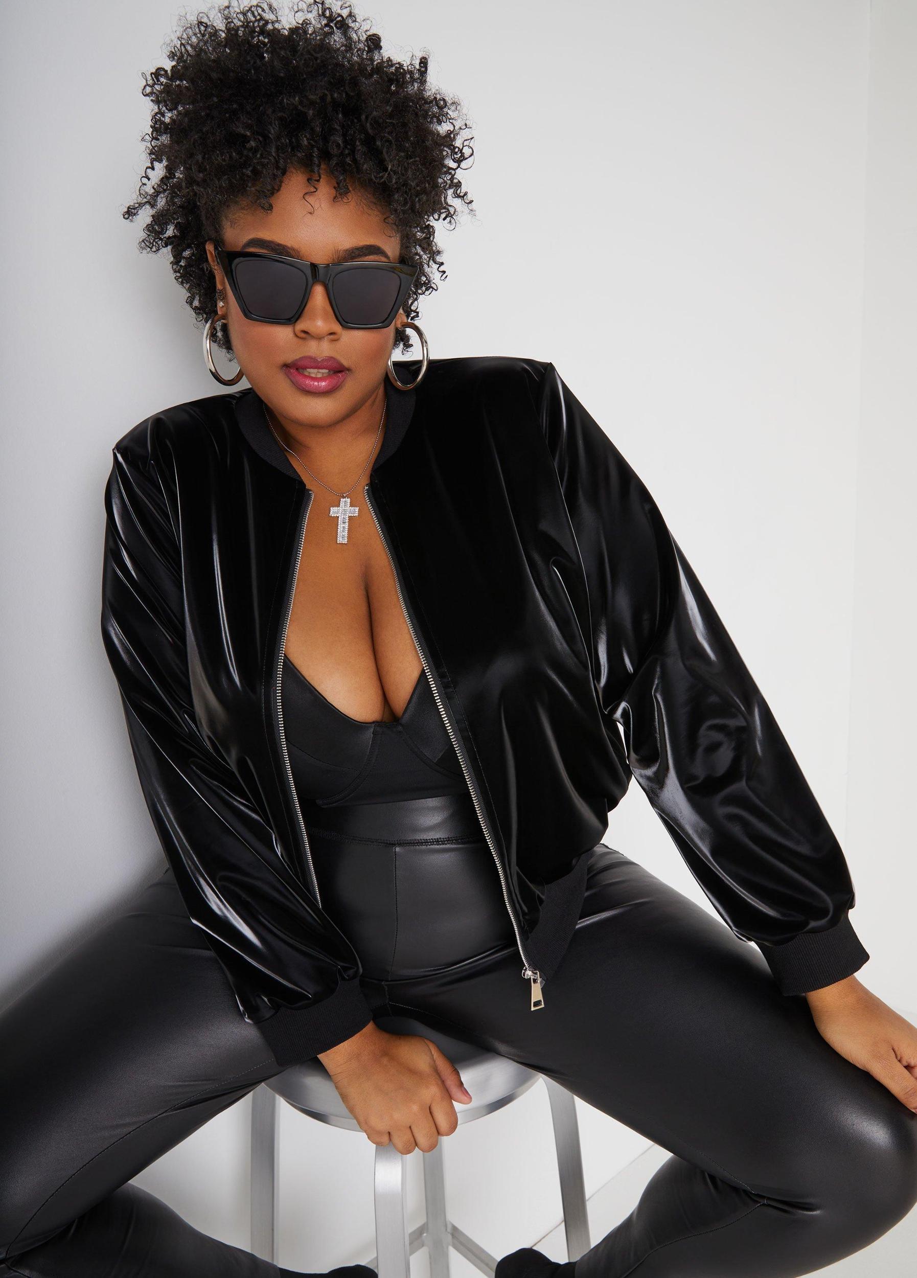 Plus Size Liquid Bomber Jacket Ashley Stewart Product Image