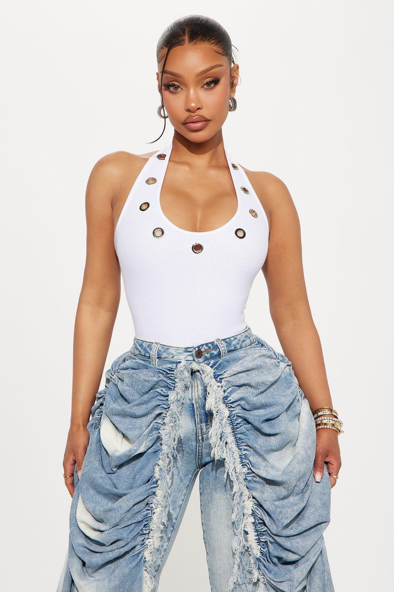 Break The Ice Ribbed Halter Bodysuit - Off White Product Image