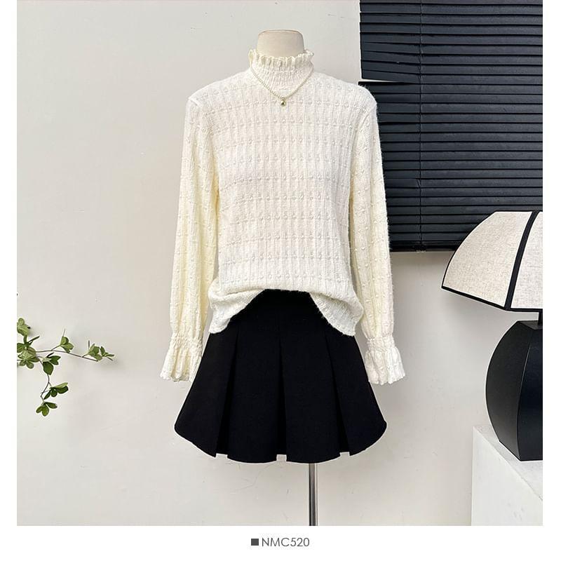 Patterned High-Neck Loose Lace Top Product Image