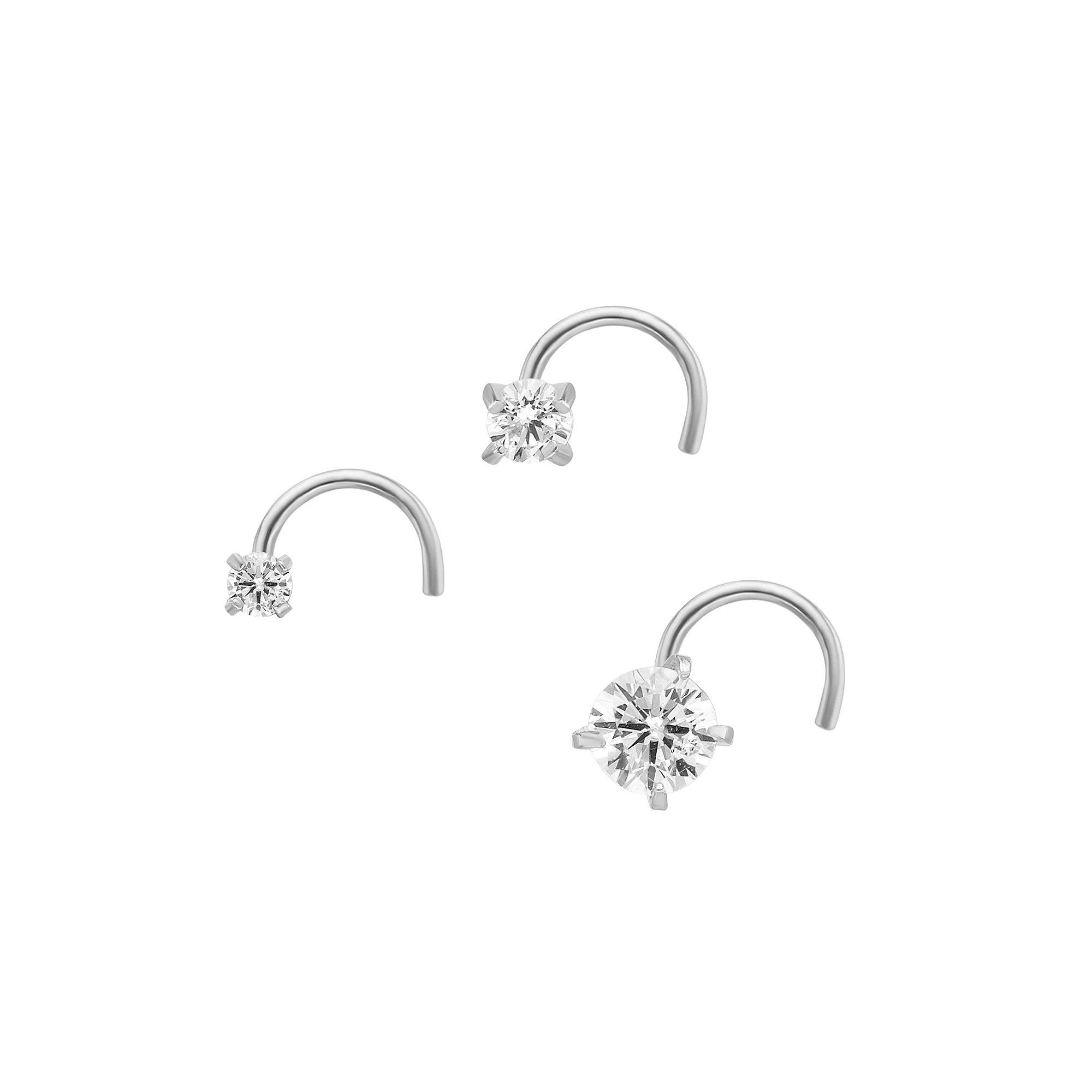 Lila Moon 14k Gold 3-Pair Cubic Zirconia Screw Post Nose Stud Set, Womens Product Image