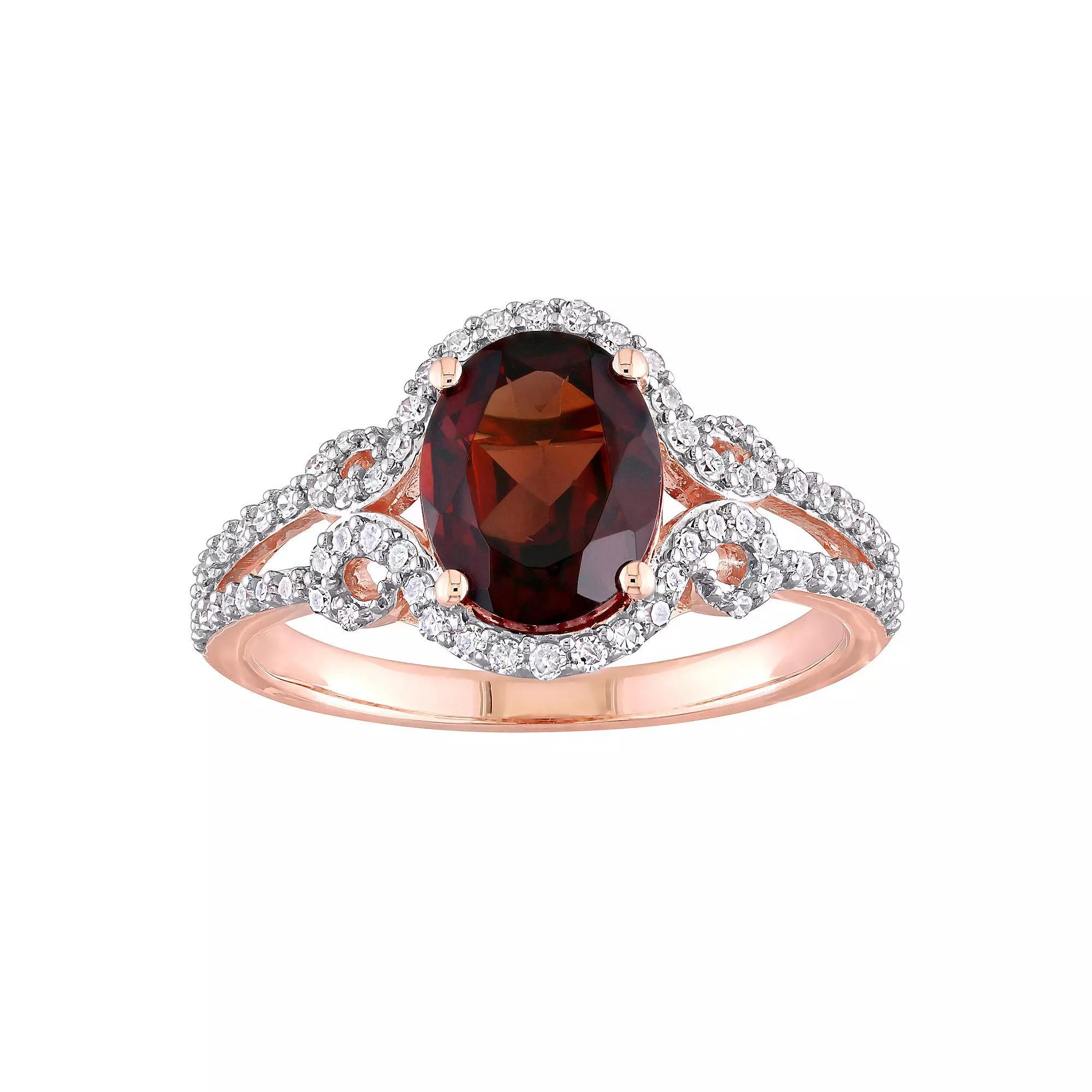 Stella Grace 10k Rose Gold Garnet & 1/3 Carat T.W. Diamond Oval Halo Engagement Ring, Women's, Size: 7.50 Product Image