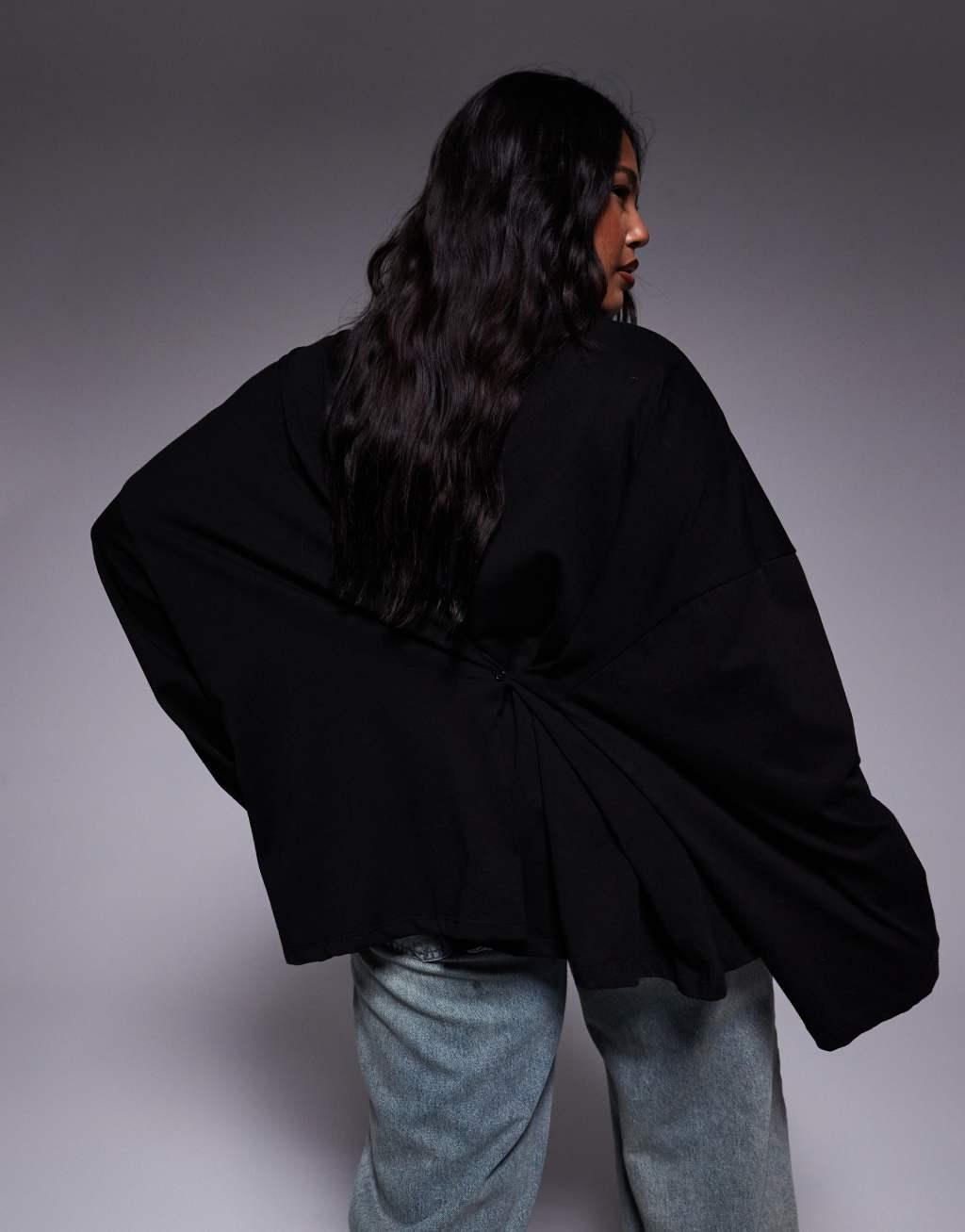 ASOS DESIGN Curve long sleeve t-shirt with knot back detail in black Product Image