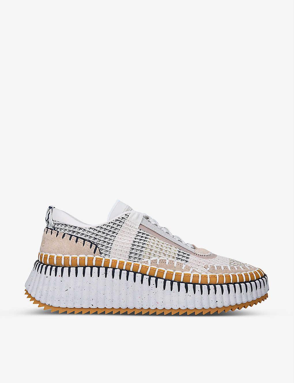 CHLOÉ Nama Embroidered Suede And Recycled-mesh Sneakers In Biscotti Beige Product Image