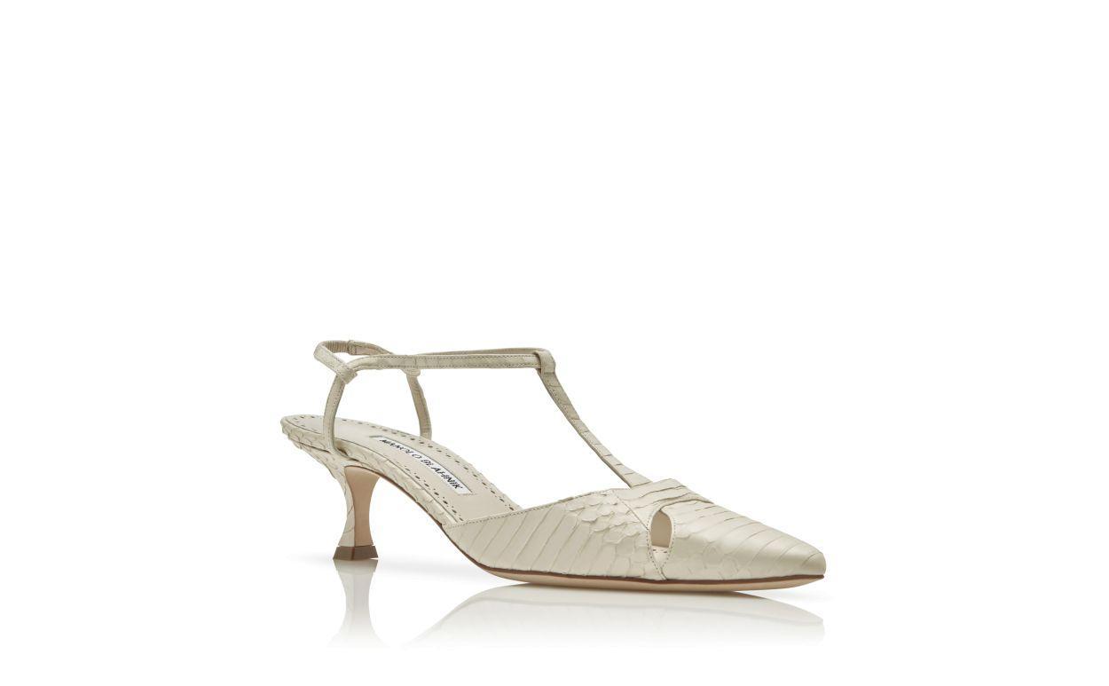 TURGIMOD Cream Snakeskin T-Bar Pumps Product Image