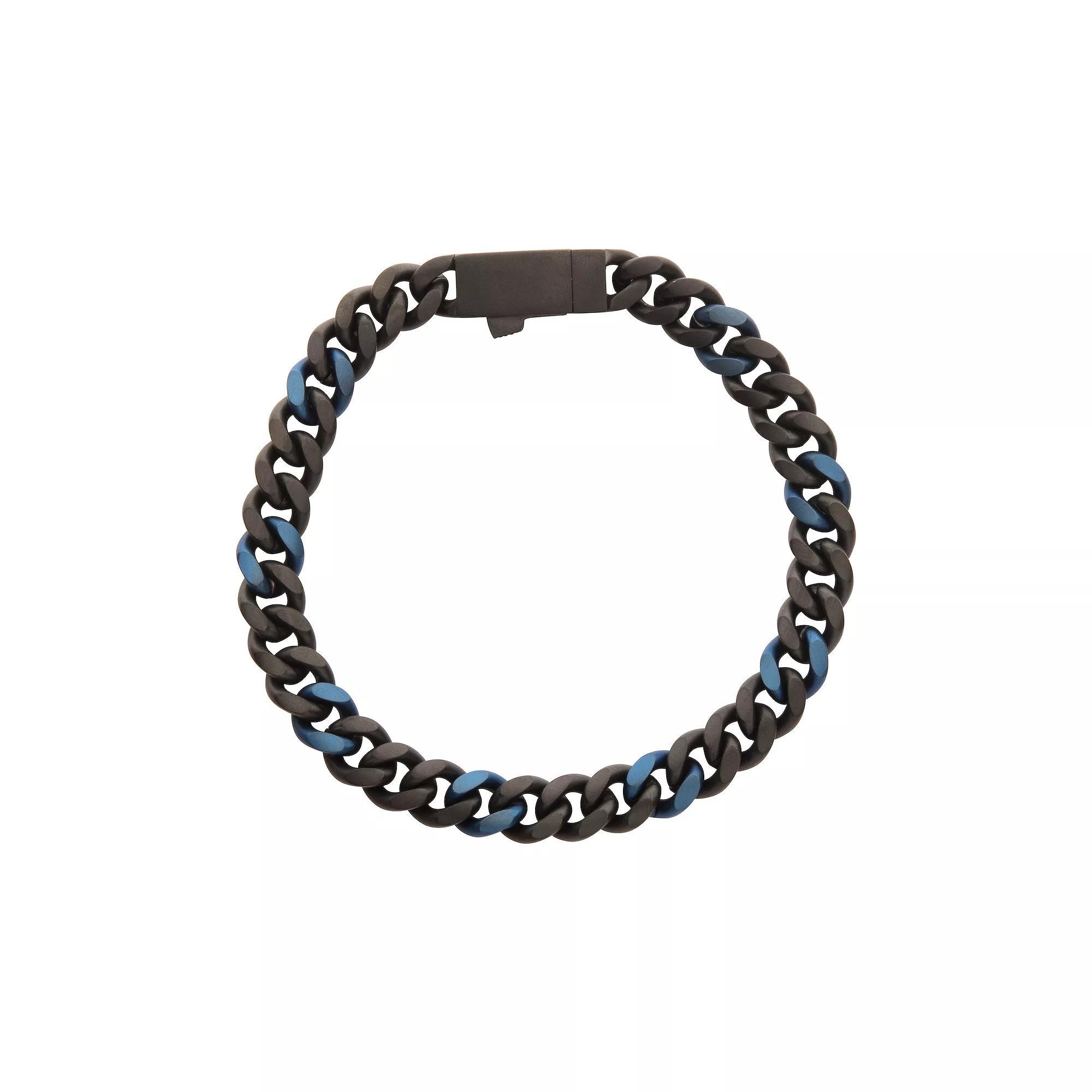 Men's Black Ion Plated Stainless Steel Cuban Chain Bracelet, Size: 8", Blue Black Product Image