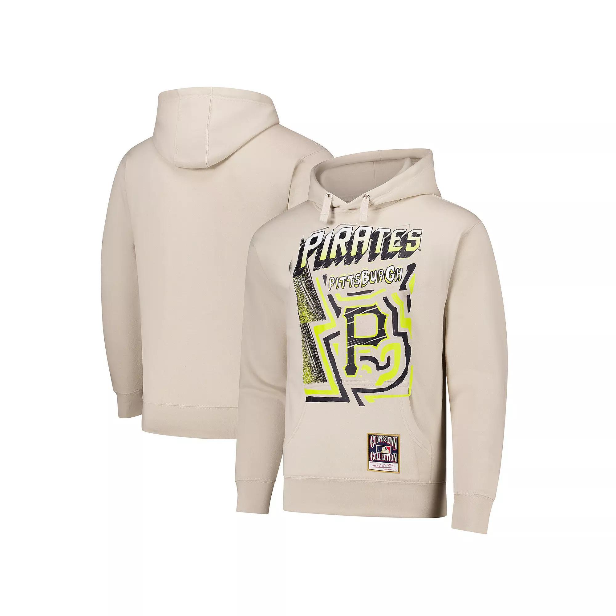 Men's Mitchell & Ness Cream Pittsburgh Pirates Sidewalk Sketch Pullover Hoodie, Size: 2XL, Beige Product Image