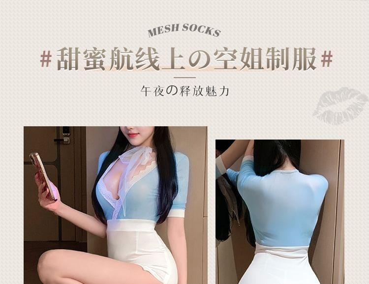 Airline Stewardess Lingerie Set: Dress + Thong + Hat Product Image
