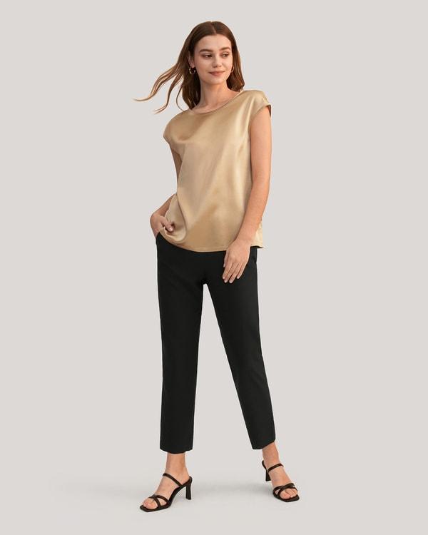 Basic Cap Sleeves Silk Tee Product Image
