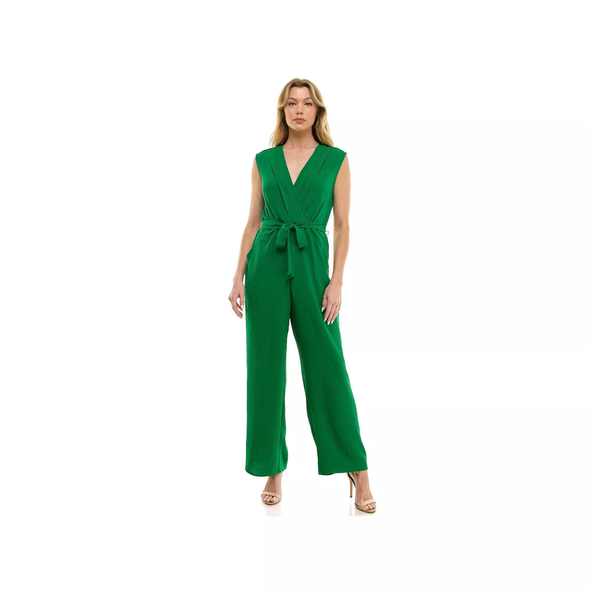 Women's Luxology Surplice Bodice Tie-Front Wide Leg Jumpsuit, Size: Small, Black Product Image