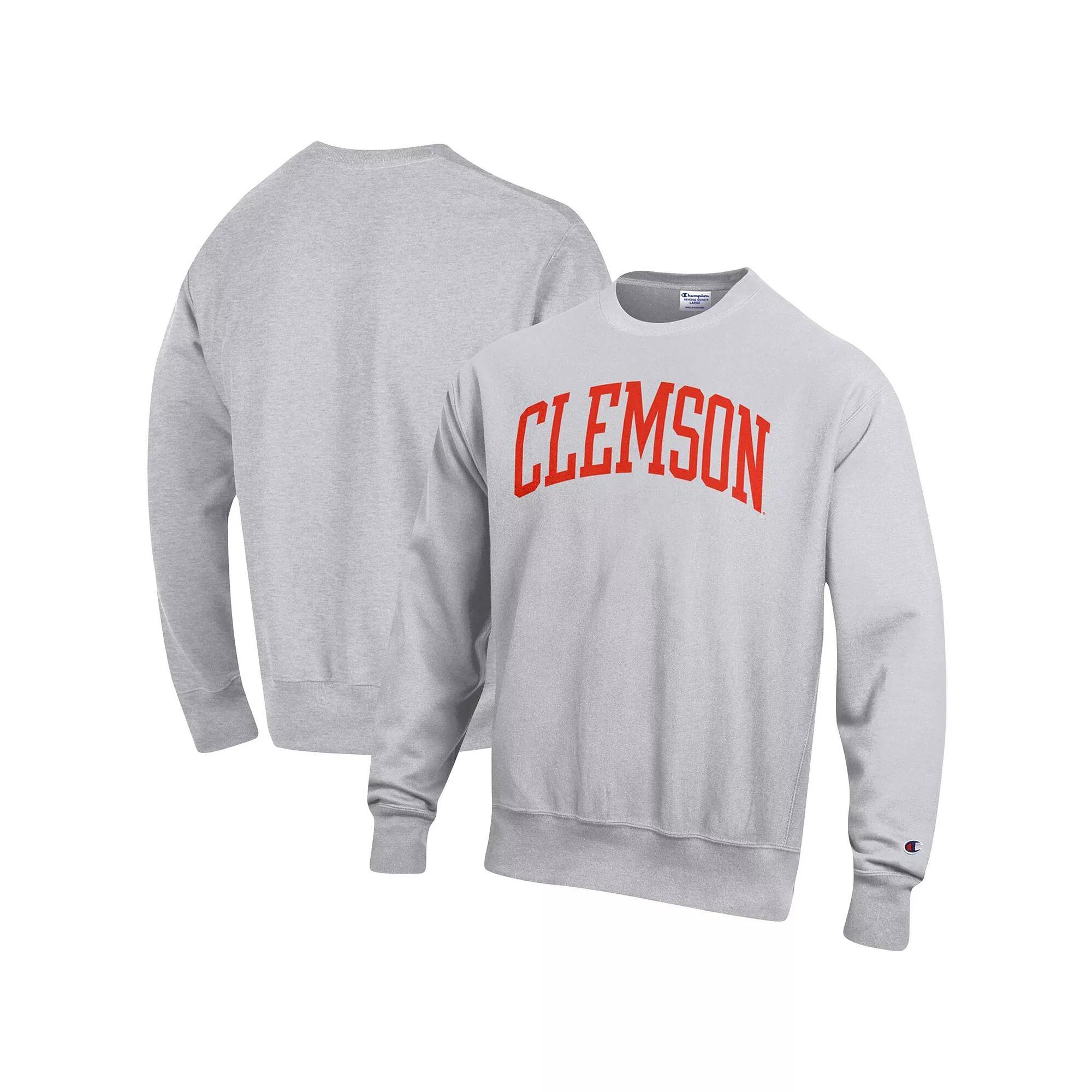 Men's Champion Heathered Gray Clemson Tigers Arch Reverse Weave Pullover Sweatshirt, Size: Small, Grey Product Image