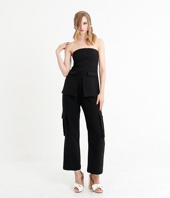 Le' AL.X Woven Crepe High Rise Pleated Front Cargo Suit Wide Leg Coordinating Pants Product Image