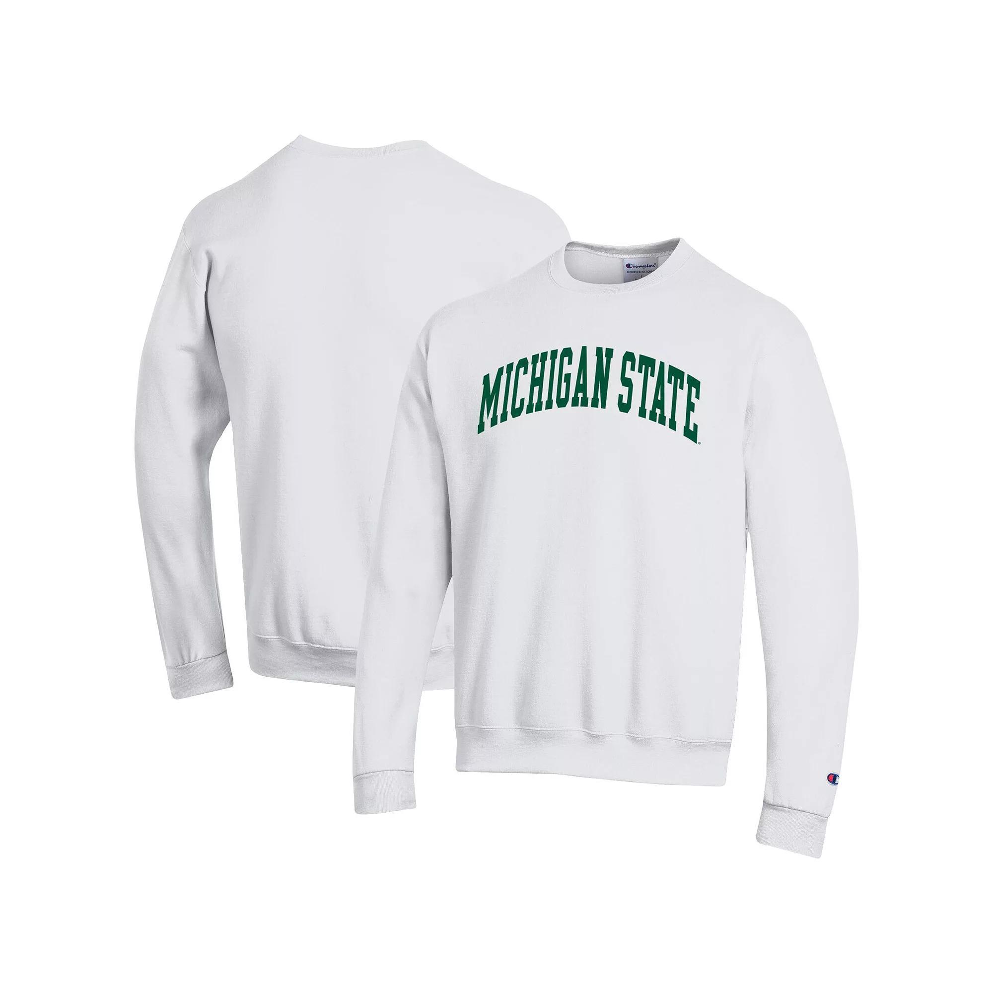 Men's Champion  White Michigan State Spartans Basic Arch Fleece Pullover Sweatshirt, Size: Medium Product Image