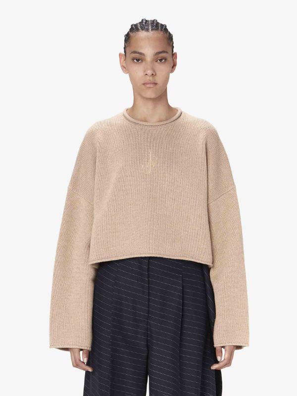 JW ANDERSON Logo-embroidered Cropped Jumper In Nude Product Image